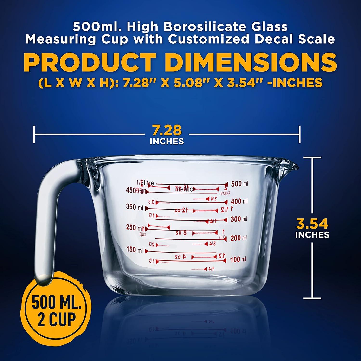 NutriChef 500 ml Clear Borosilicate Glass Measuring Cup with Decal Scale