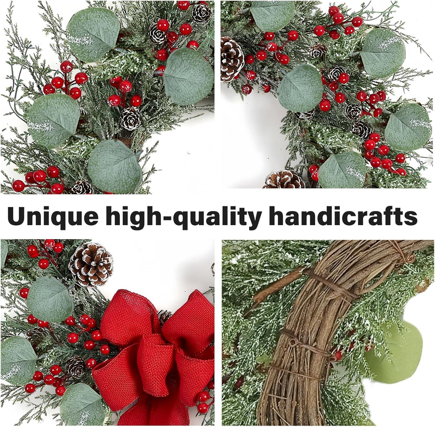 20 Inches Christmas Wreath,Artificial Christmas Wreaths For Front Door Christmas Grapevine Wreath With Pine Needles Pine Cones And Red Berries For Home Decor Christmas Winter Decorations