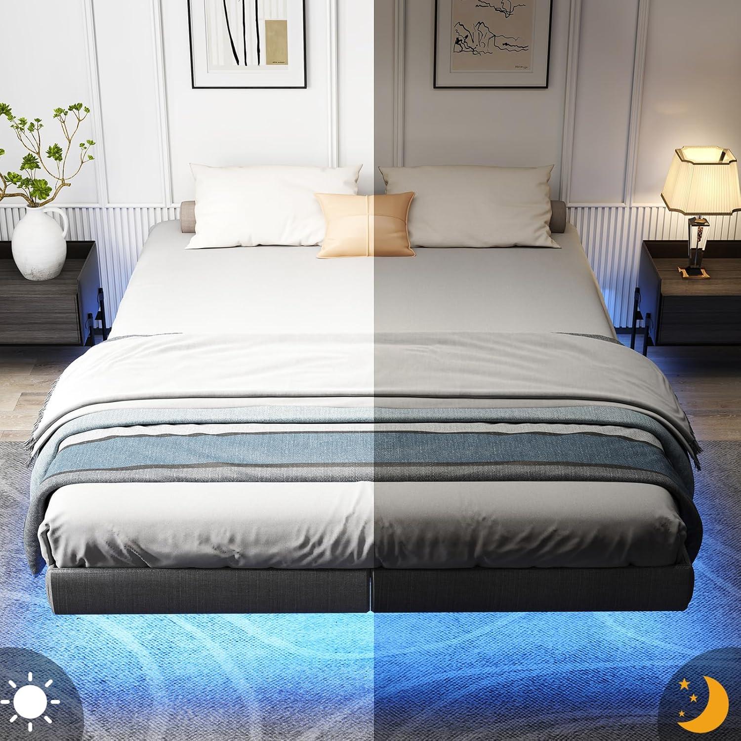 Alwyn Home Floating Bed Frame With Led Lights Metal Platform Bed, No Squeak