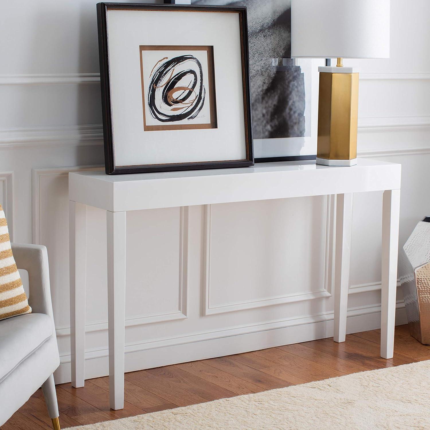 White Wood and Metal Rectangular Console Table with Storage