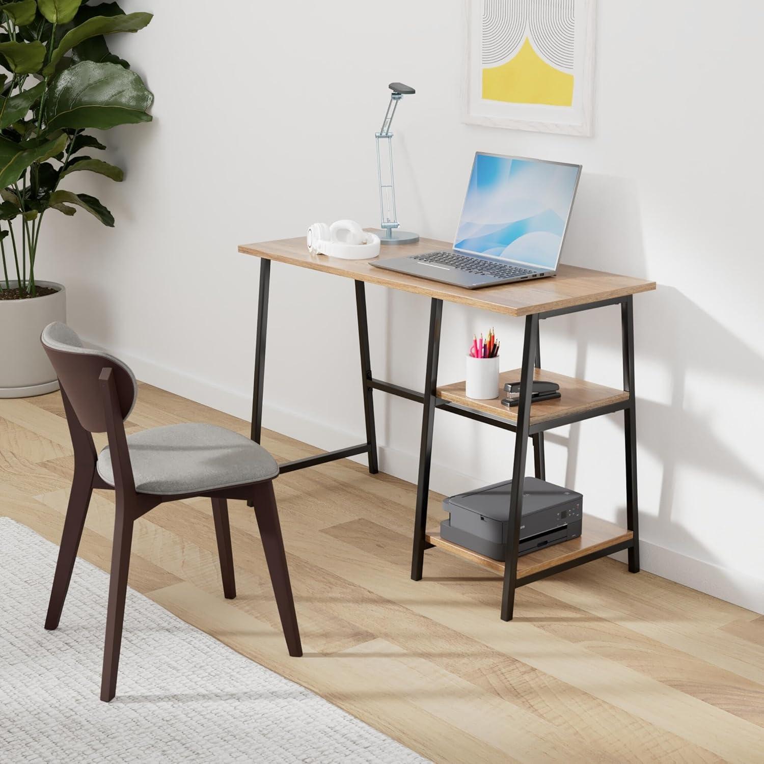 Sindoori Mango and Black Wood Desk with Shelves