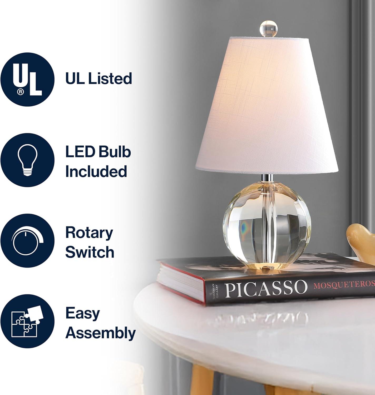 JONATHAN Y Goddard 16" Crystal Ball/Metal LED Table Lamp, Clear