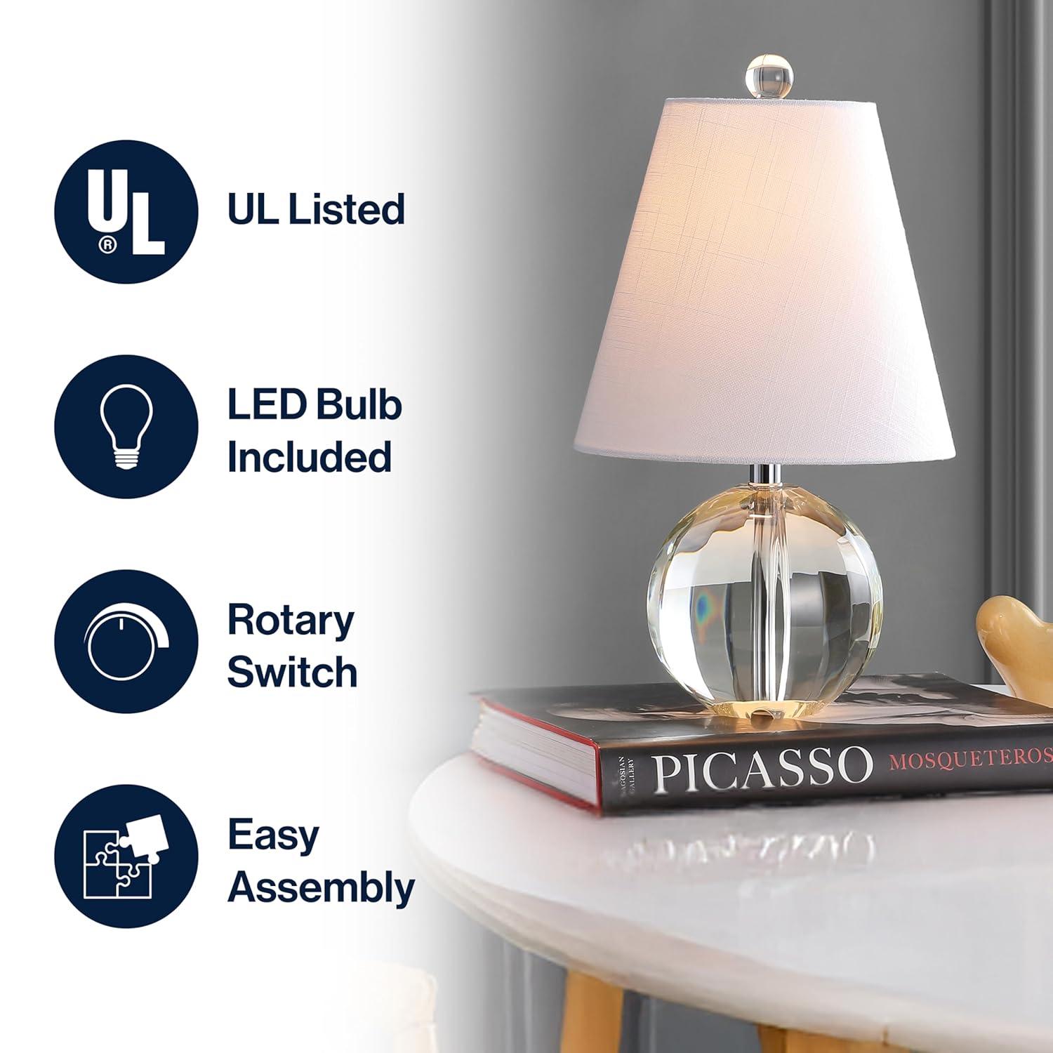 JONATHAN Y Goddard 16" Crystal Ball/Metal LED Table Lamp, Clear