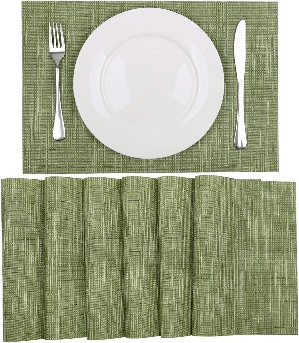 DII PVC Tweed Placemat Set 6 Piece, Fig Green, 13x17.25"