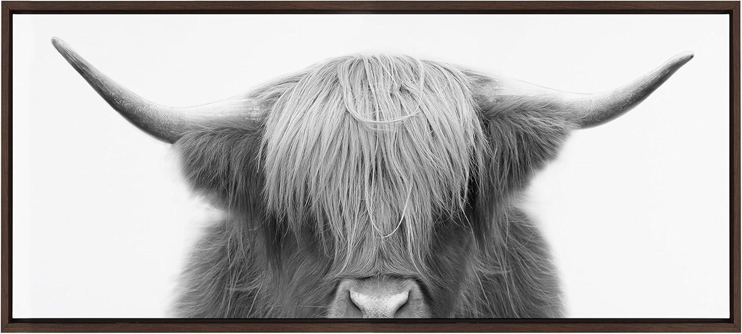 Kate and Laurel Sylvie Hey Dude Highland Cow Framed Canvas by The Creative Bunch Studio