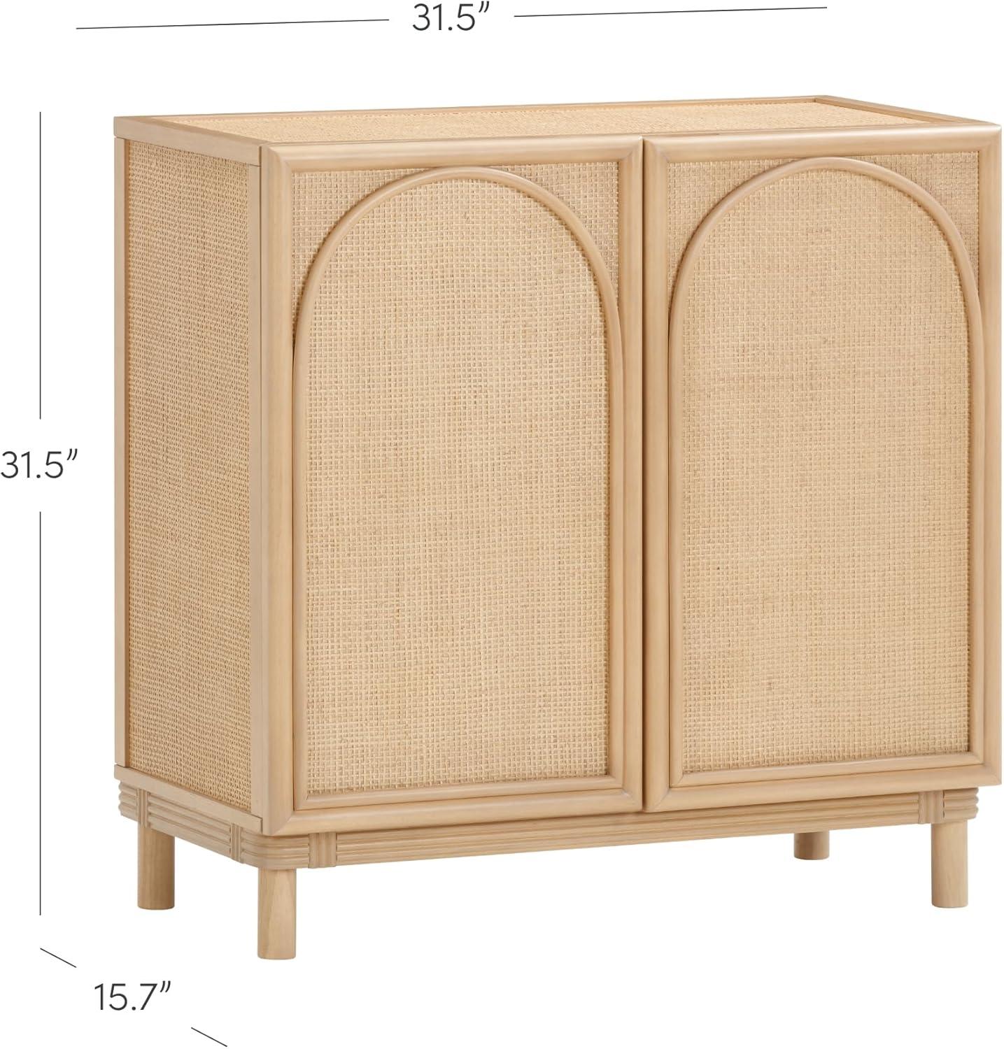 Nathan James Rustic Wood TV Stand Cabinet With Seagrass Door Panels