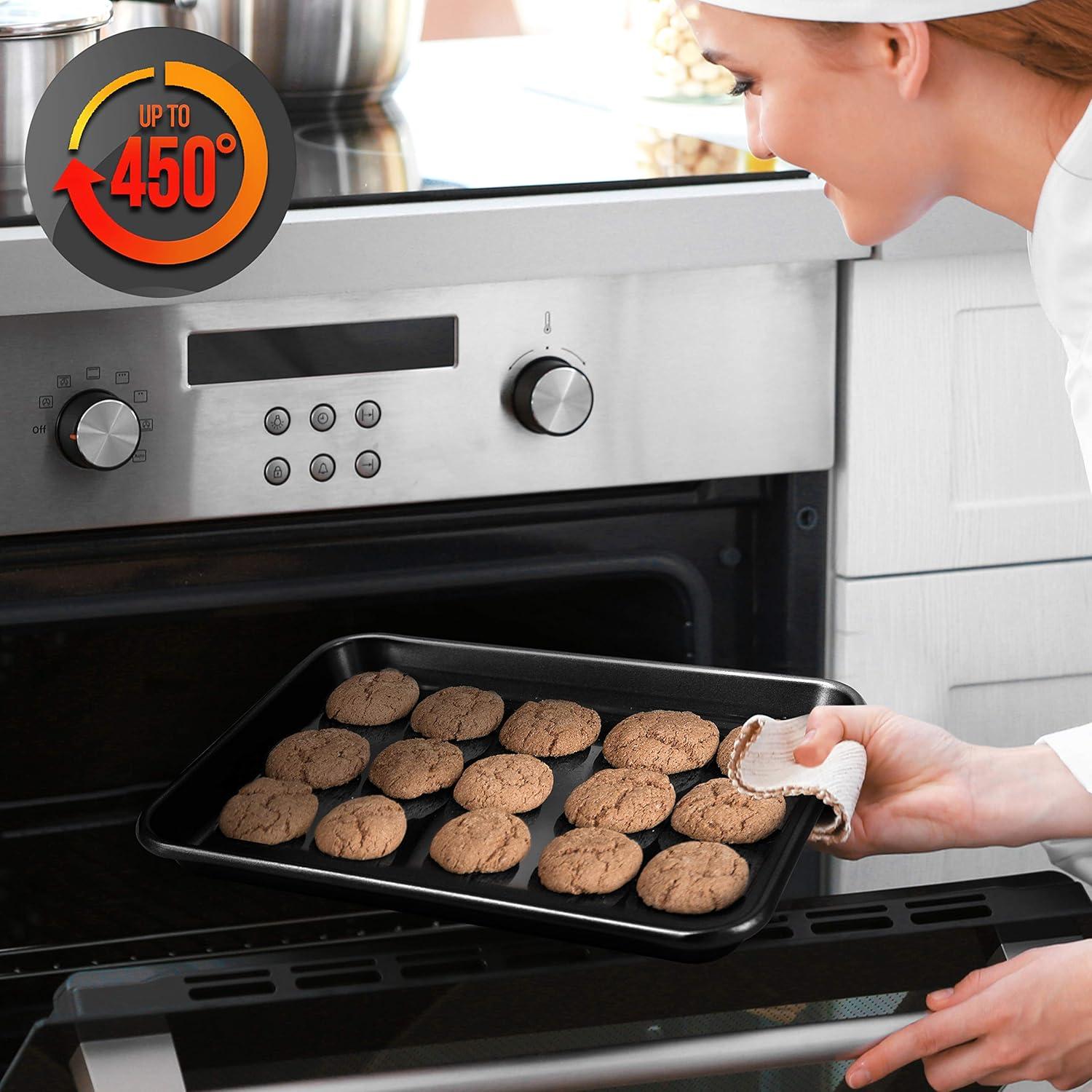 NutriChef Non-Stick Cookie Sheet Baking Pans - 2-Pc. Professional Quality Kitchen Cooking, Black