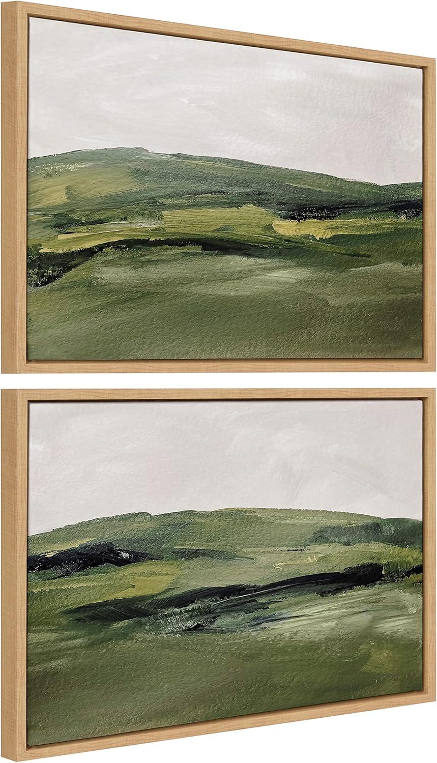 Kate and Laurel Sylvie Green Mountain Landscape I and II Framed Canvas Wall Art Set by Amy Lighthall, 2 Piece Set 18x24 Natural, Modern Soft Watercolor Nature Landscape Art for Wall Home Decor