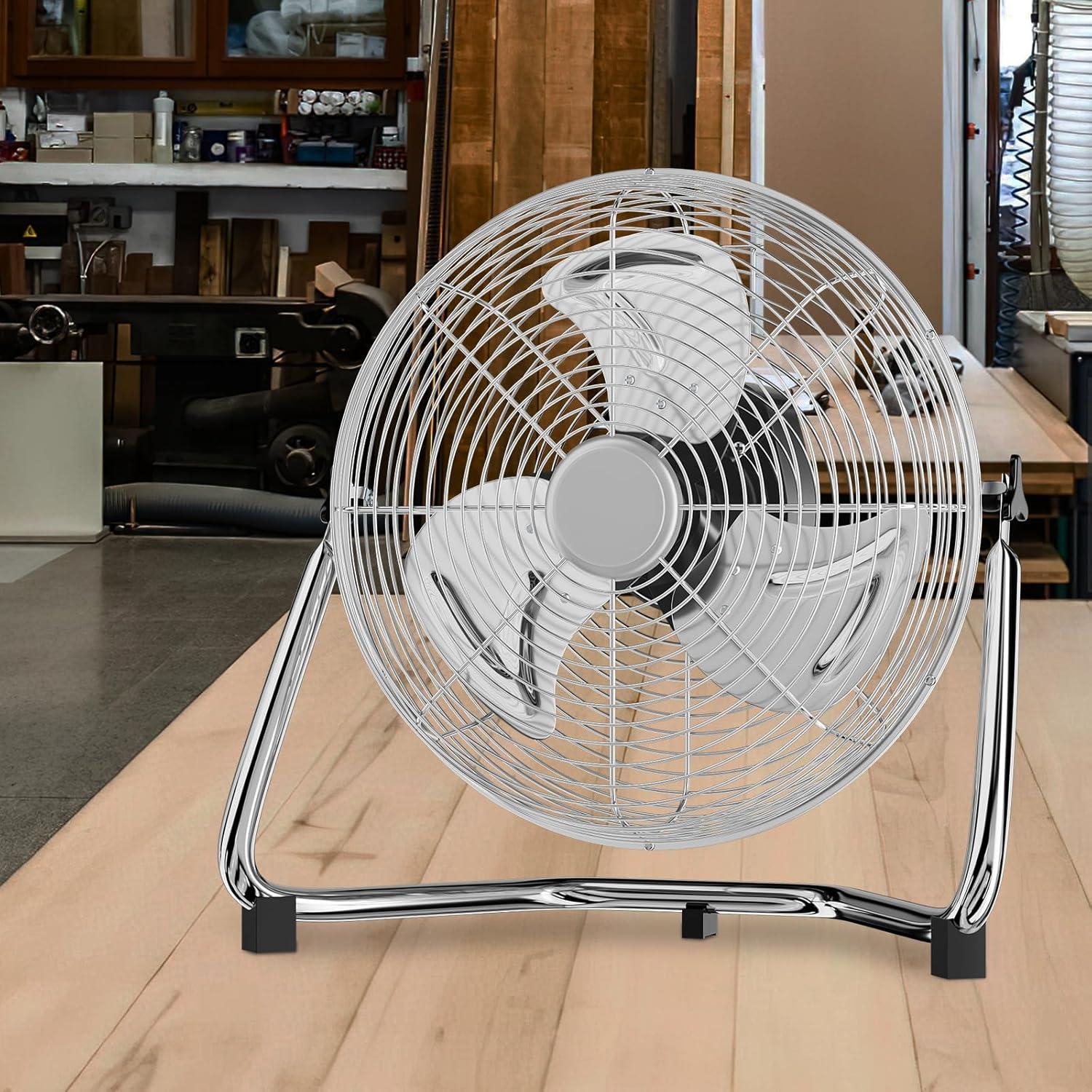 MoNiBloom 14" 3-Speed High Velocity Floor Fan, Heavy Duty Metal Industrial Cradle Floor Fan w/ Adjustable Tilt