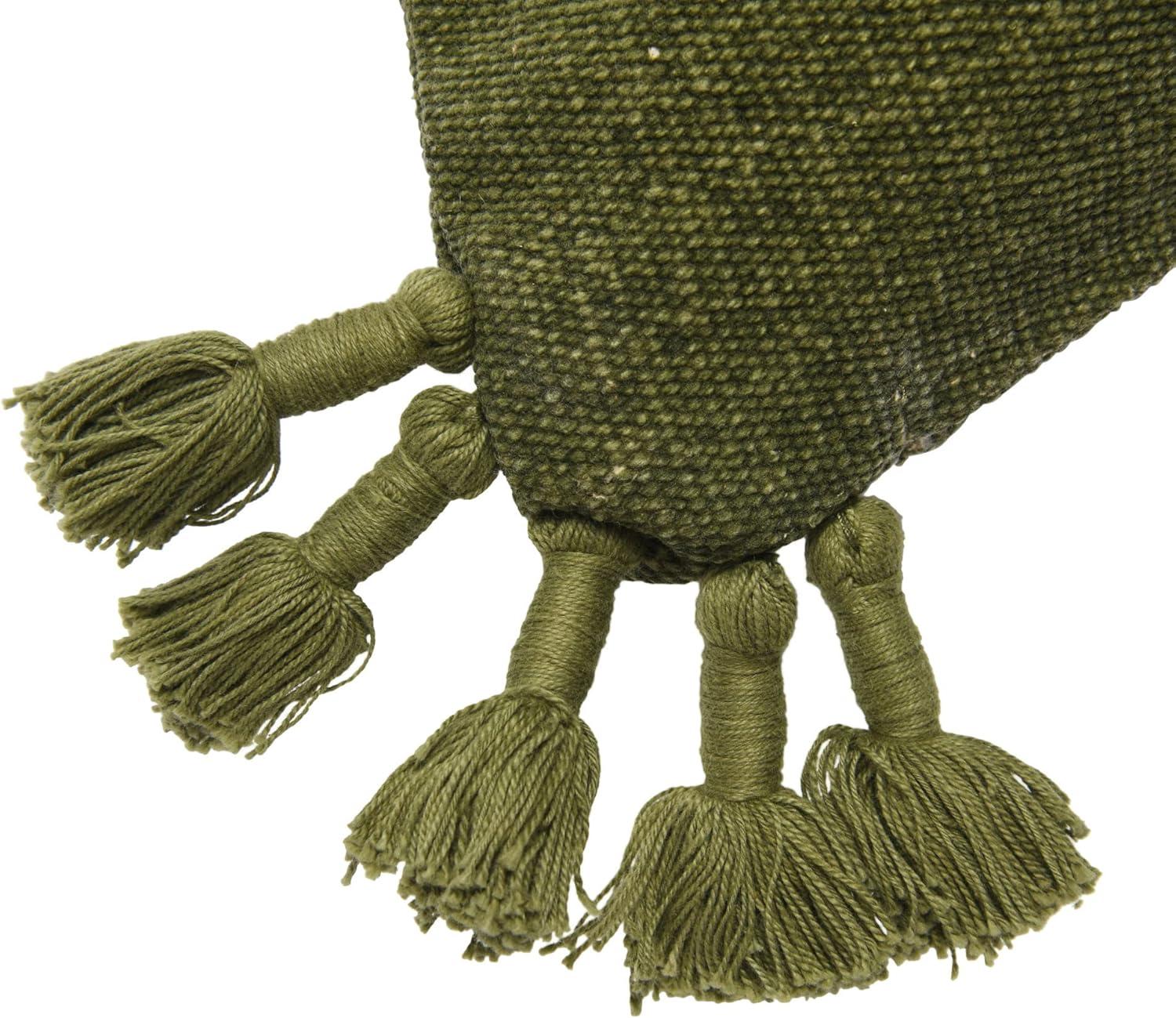 Green Cotton Canvas Pillow Cover with Tassels, 20" x 20"