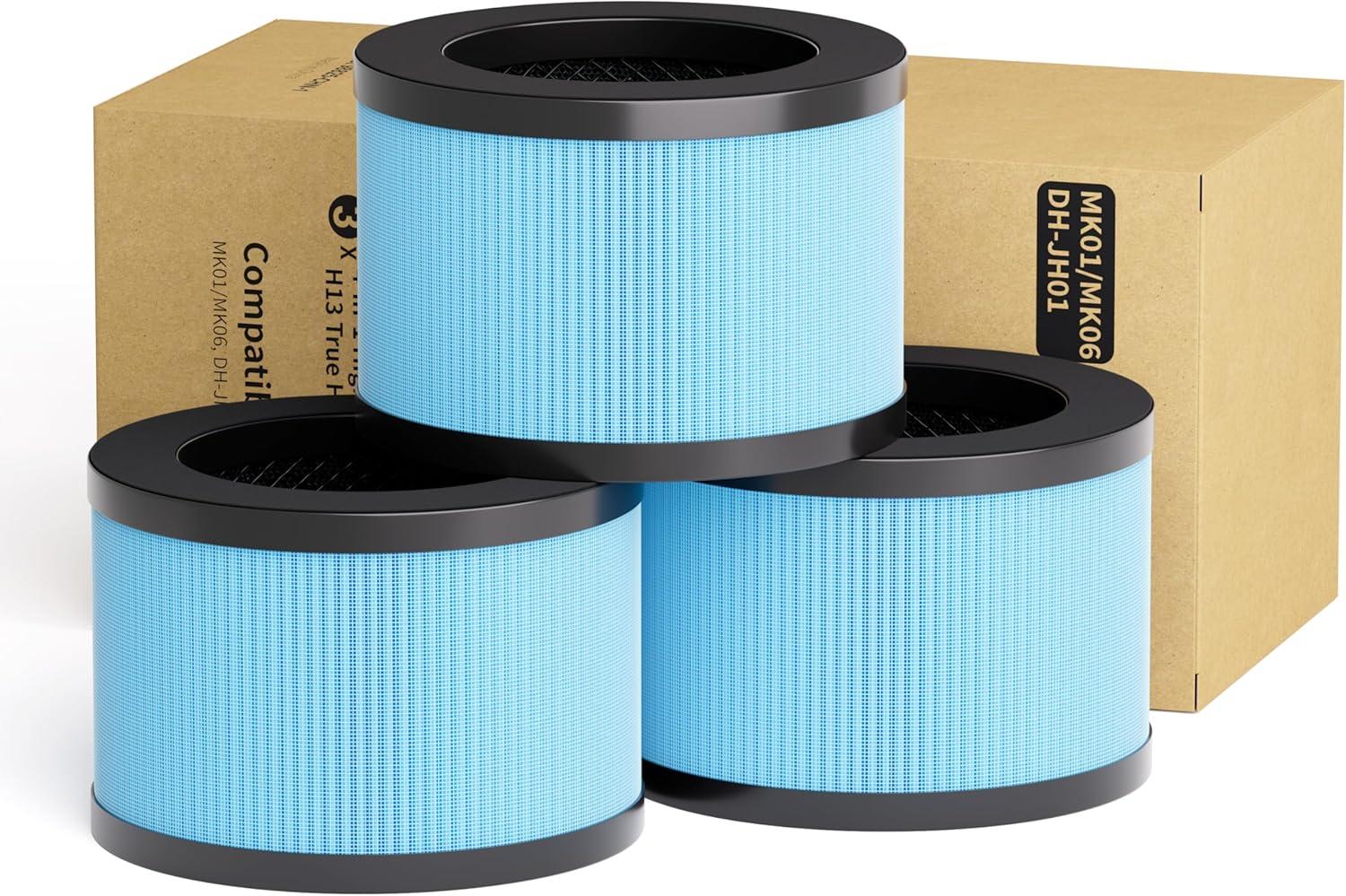 Blue and Black True HEPA Air Purifier Replacement Filters, 3 Pack