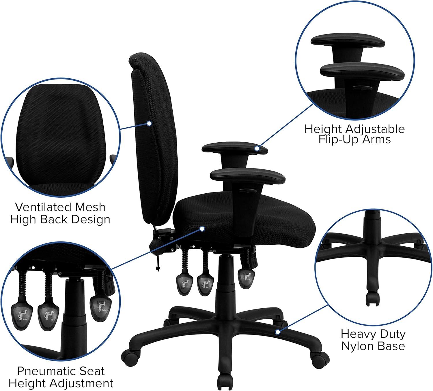 Flash Furniture Rochelle High Back Black Fabric Multifunction Ergonomic Executive Swivel Office Chair with Adjustable Arms