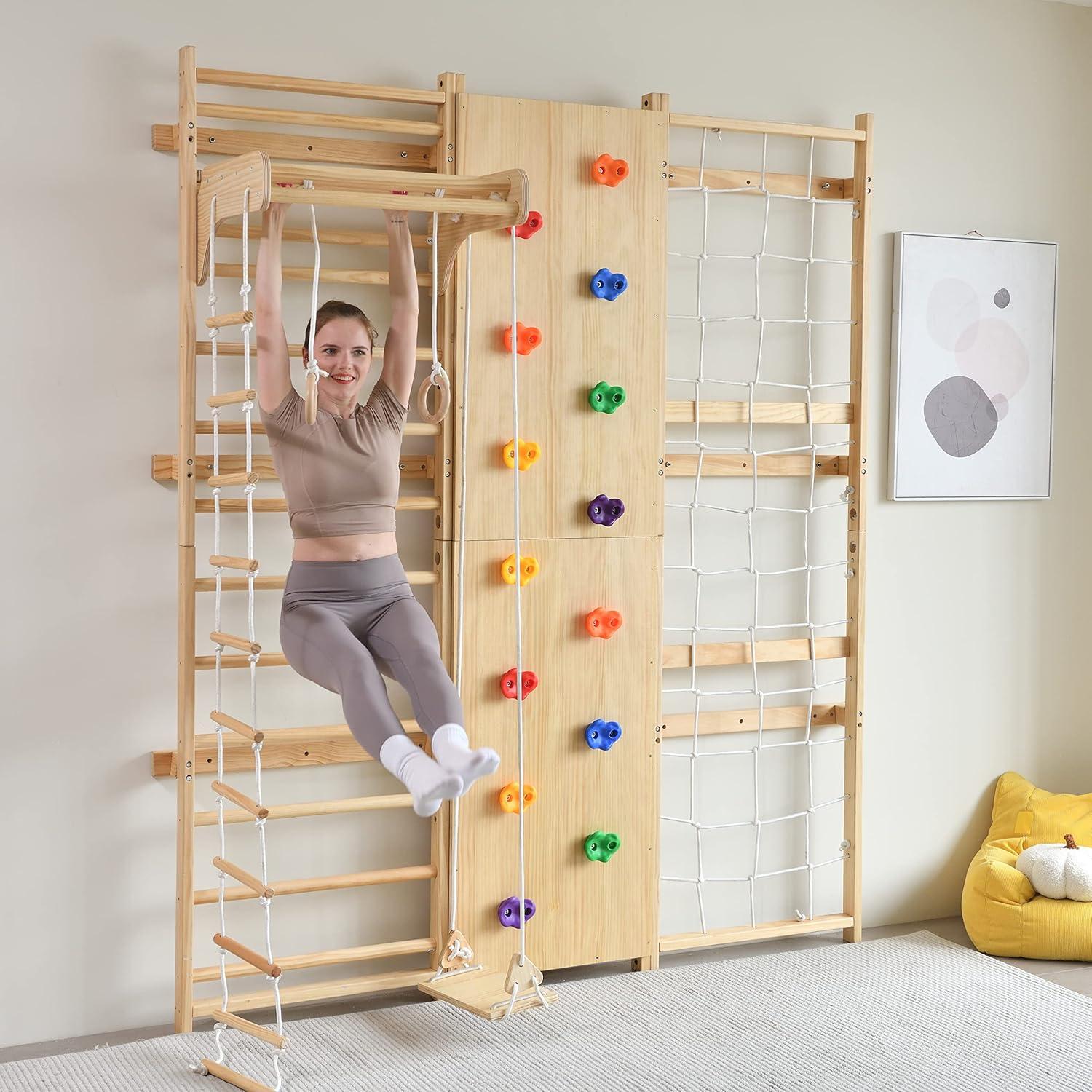 Walnut 95-Inch Indoor Climbing Gym with Slide and Ladder