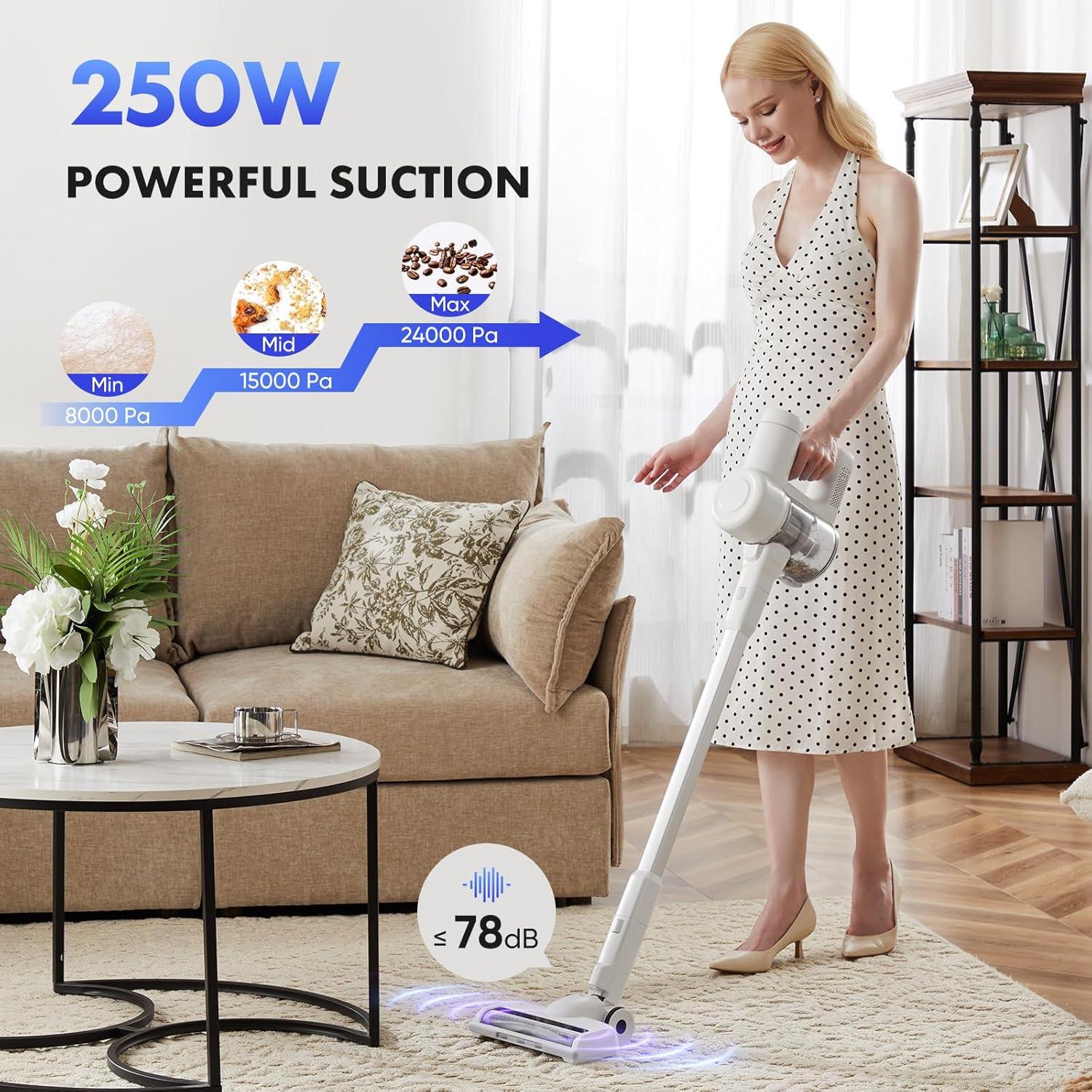 Stick Cordless Vacuum Cleaner, Electric Rechargeable Vac Handheld with LED, Up to 45 Minutes, Powerful Suction