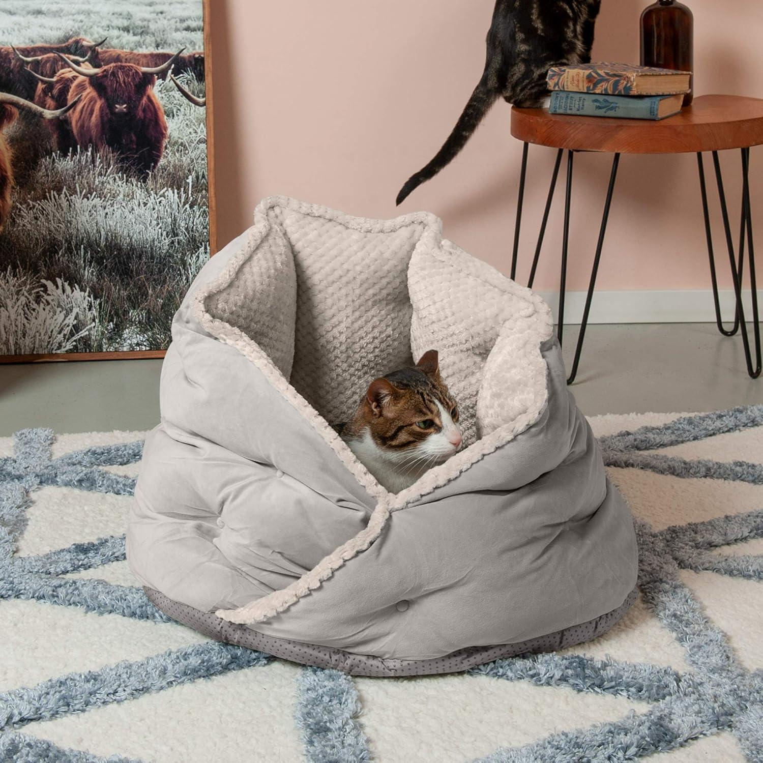 FurHaven Calming Wrap-Around Hug Small Dog and Cat Bed - Medium, Silver Gray