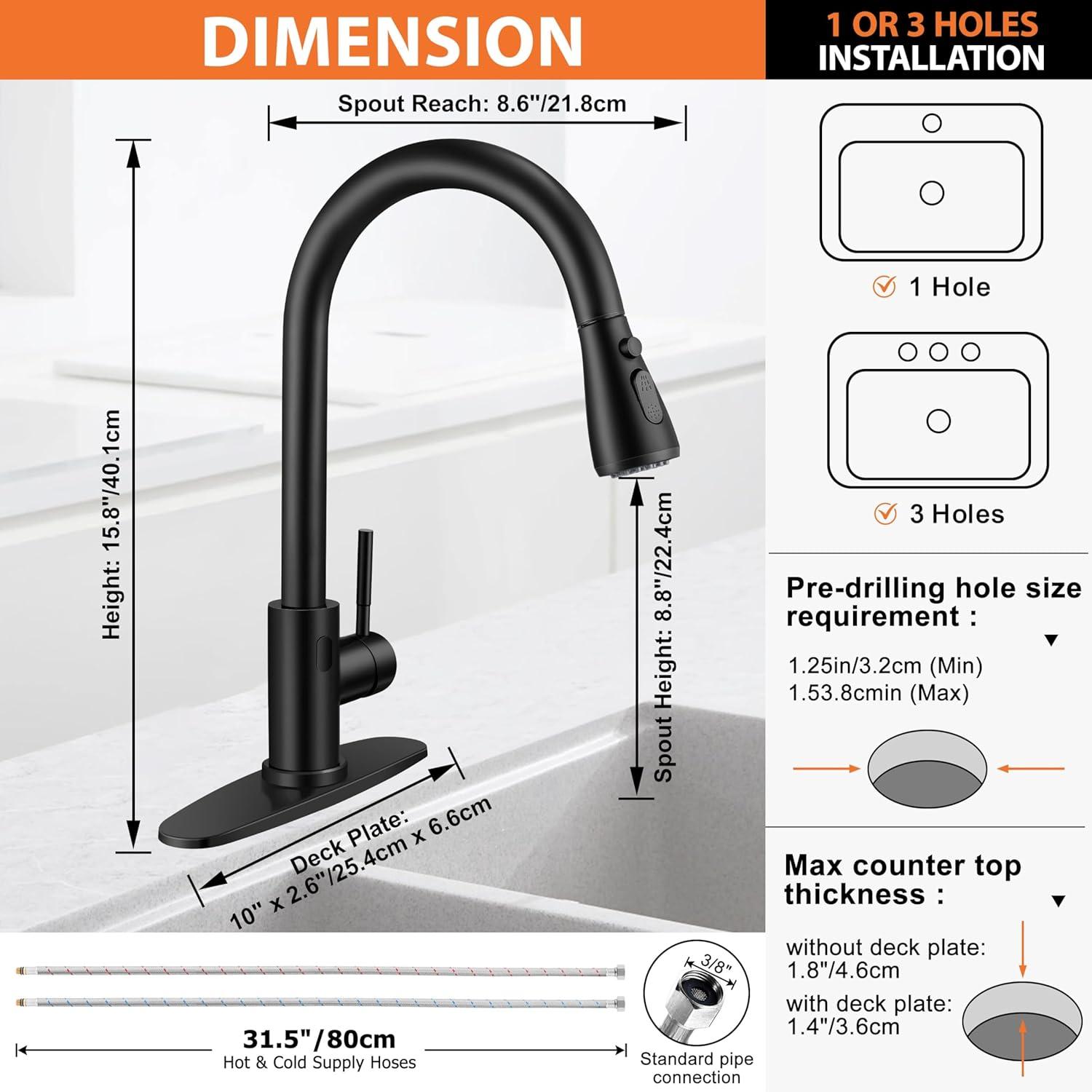 ARCORA Stainless SteelSingle Handle Pull-Down Sprayer Kitchen Faucet Set with Touchless Sensor