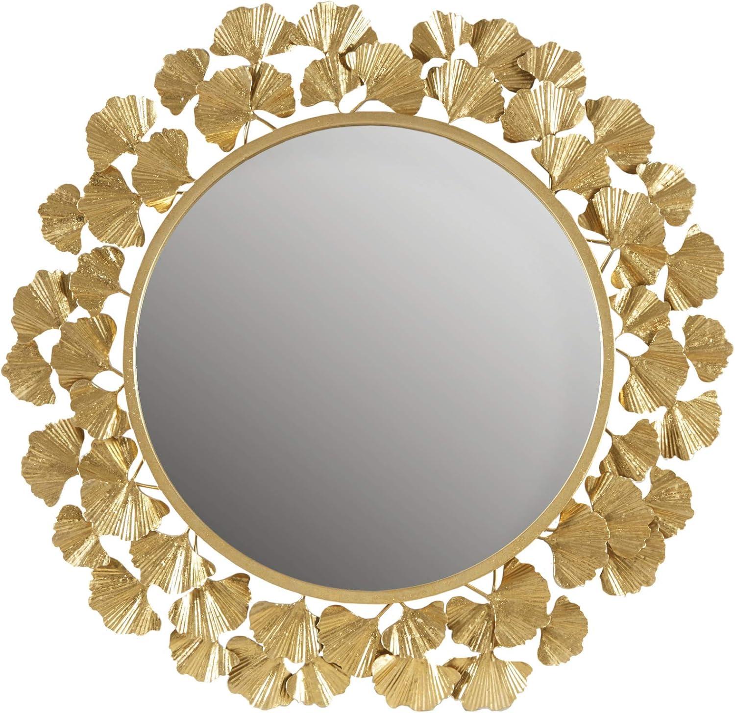 Luxurious Eden Gold Ginkgo Leaf Round Wood Wall Mirror 31"
