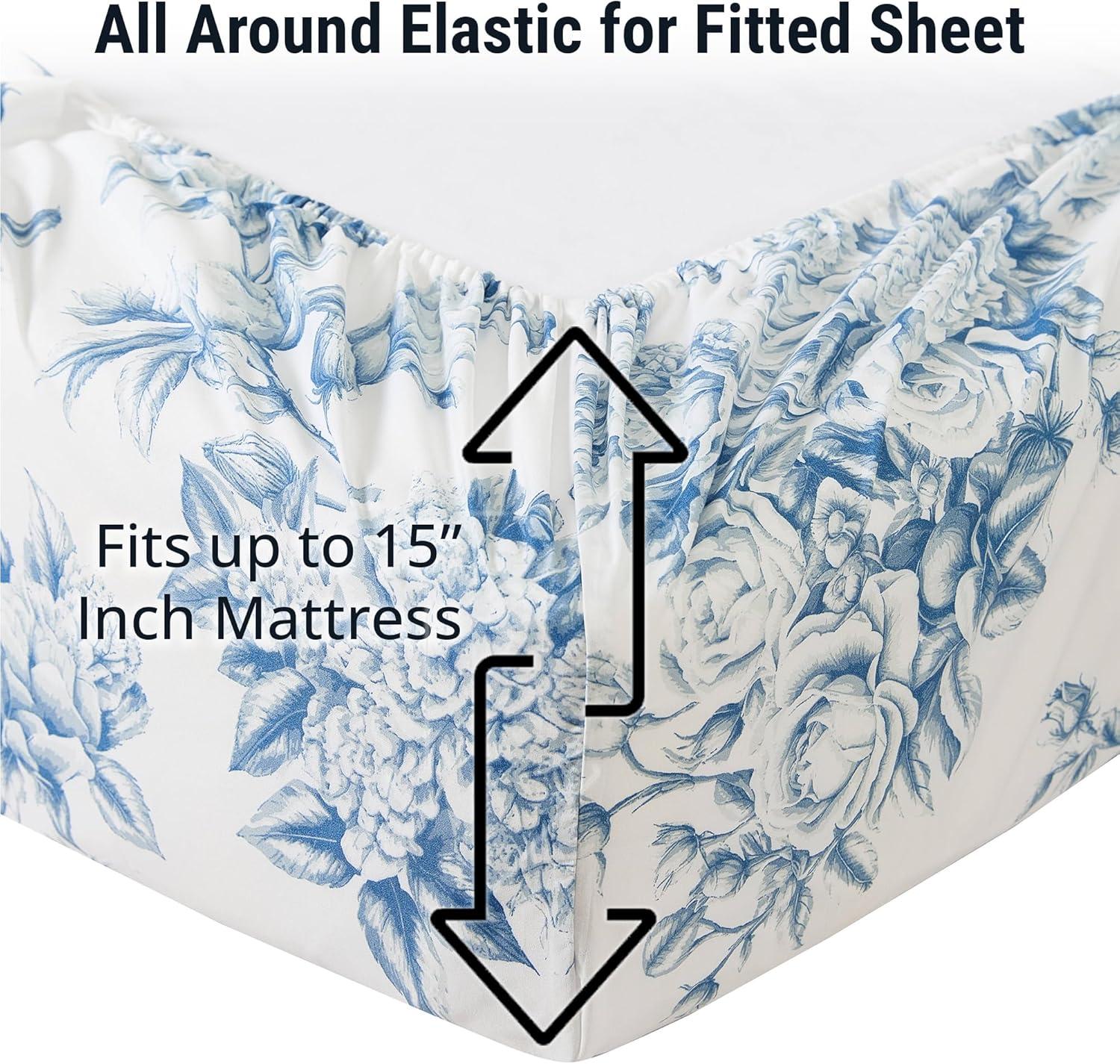 HLC.ME HLC.ME Rose Toile Floral Bed Sheets - Wrinkle Resistant & Ultra Soft - Fits Mattresses up to 15 Inches Deep (Sage Green)