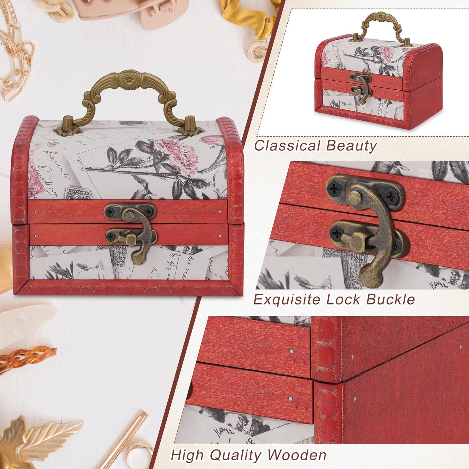 Coolrunner Handmade Retro European wooden box Vintage Wooden Treasure Case Decorative Trinket Jewelry Storage Box Old Memory (1) (Style 1)