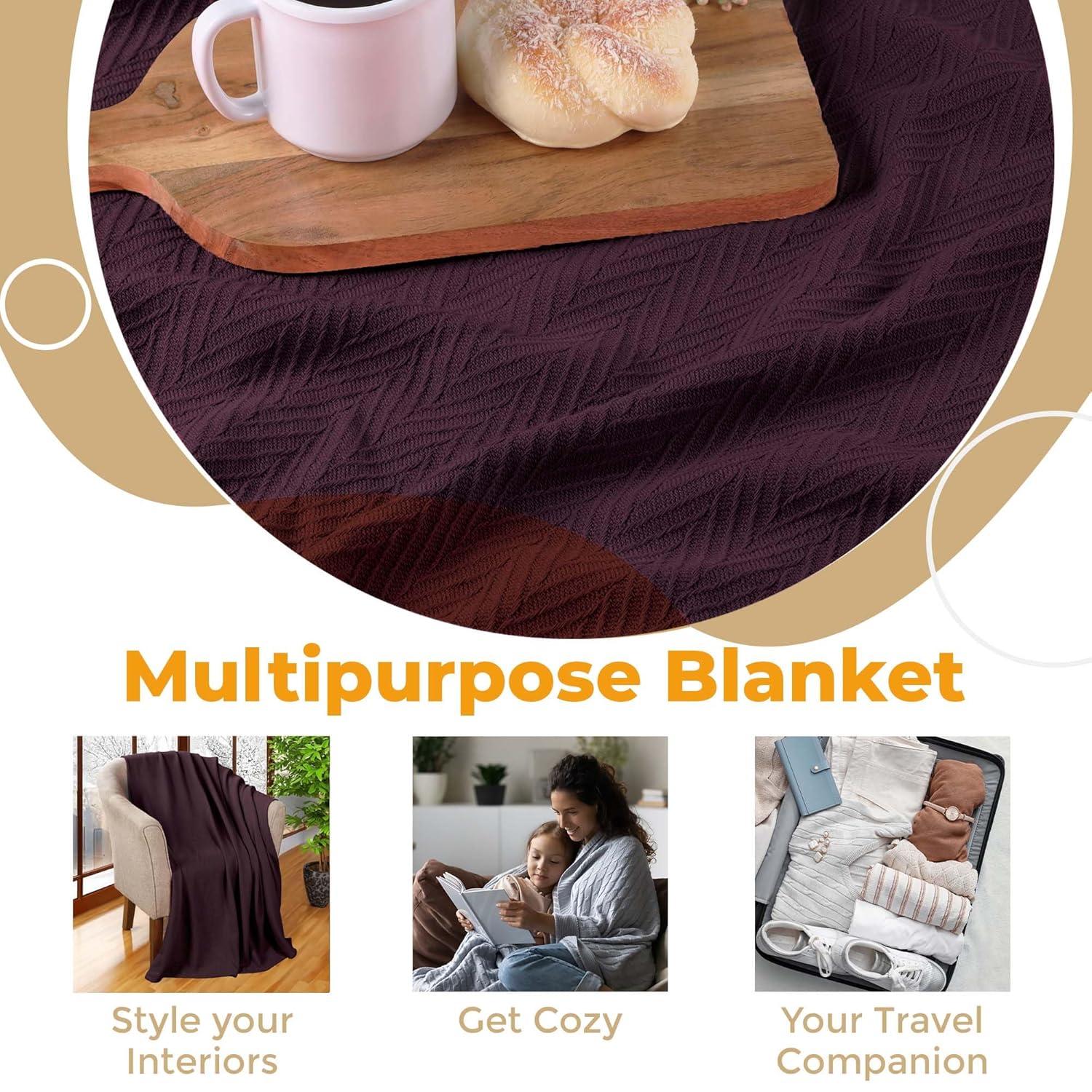 Superior Dobbyweave Knit Cotton Blanket, All Season Breathable Bed Blanket, Twin 66" x 90", Plum