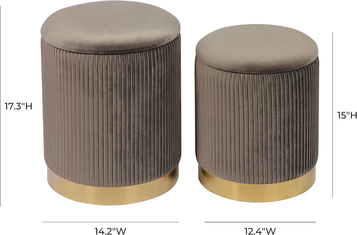 Contemporary Gray Velvet Round Storage Ottomans, Set of 2