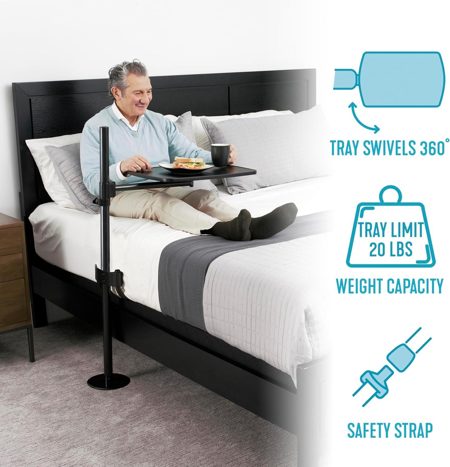 Able Life Universal Overbed Table, Adjustable Bedside Swivel Tray & Laptop Desk, Black