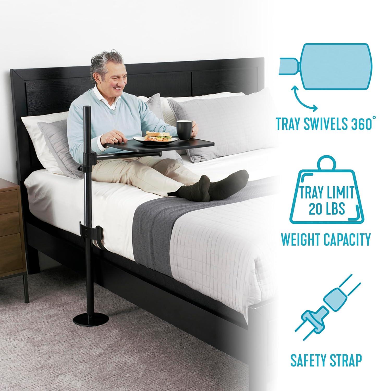 Able Life Universal Overbed Table, Adjustable Bedside Swivel Tray & Laptop Desk, Black