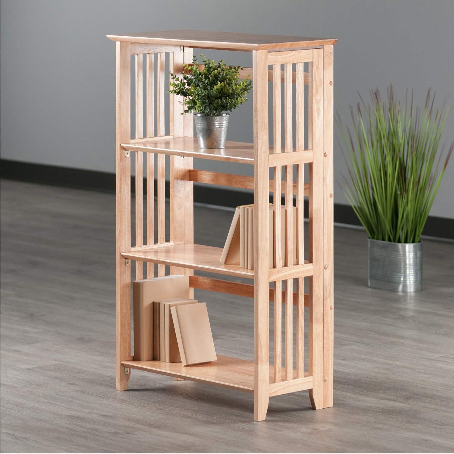 42" 4 Tier Foldable Bookshelf Natural - Winsome: Beech Wood, Slatted-Side, Home Office Storage