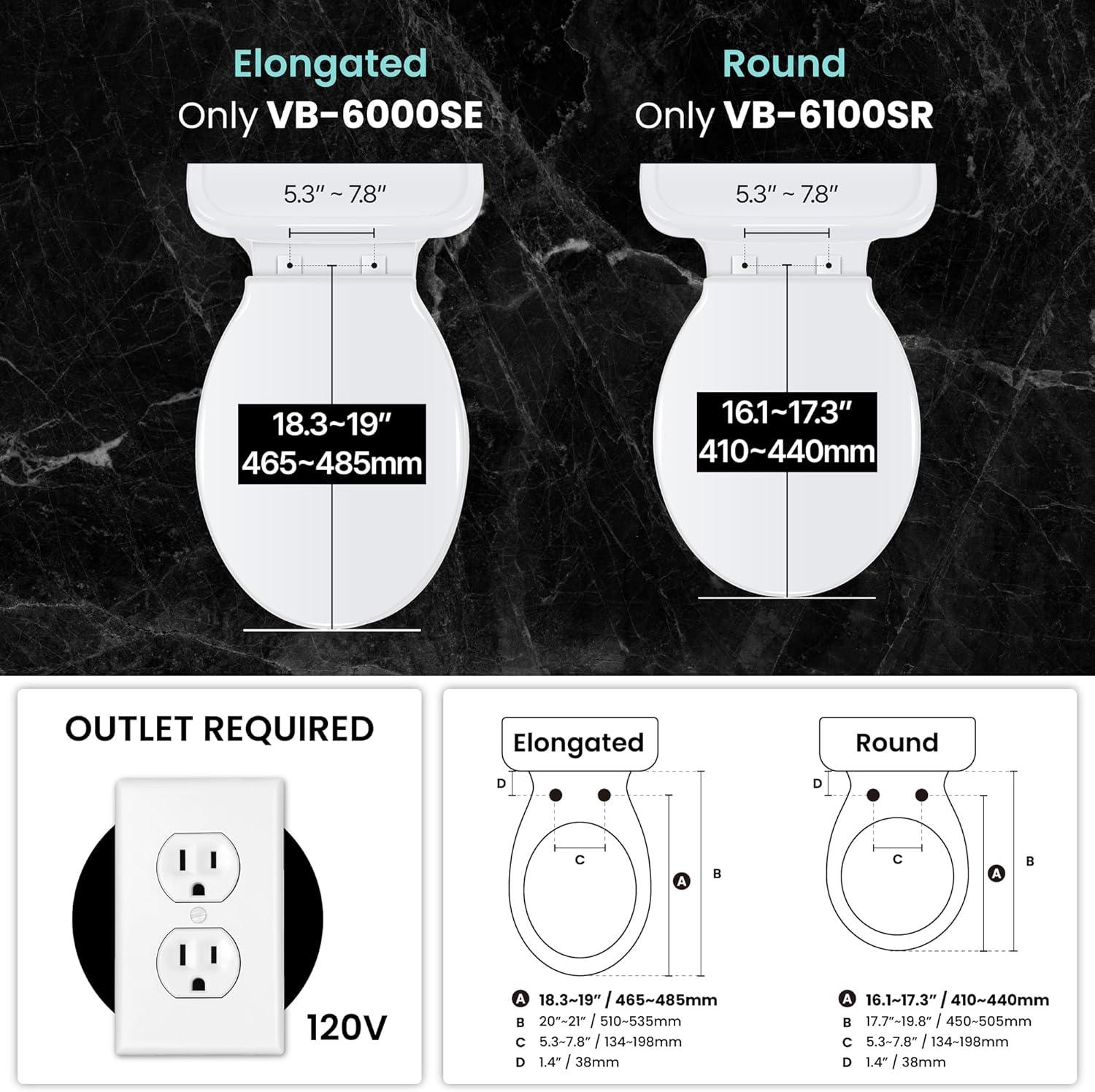 VOVO STYLEMENT VB 6000SE Electronic Smart Bidet Toilet Seat Heated Seat Warm Dry and Water LED Nightlight One piece Toilet Bidet Seat Elongated White