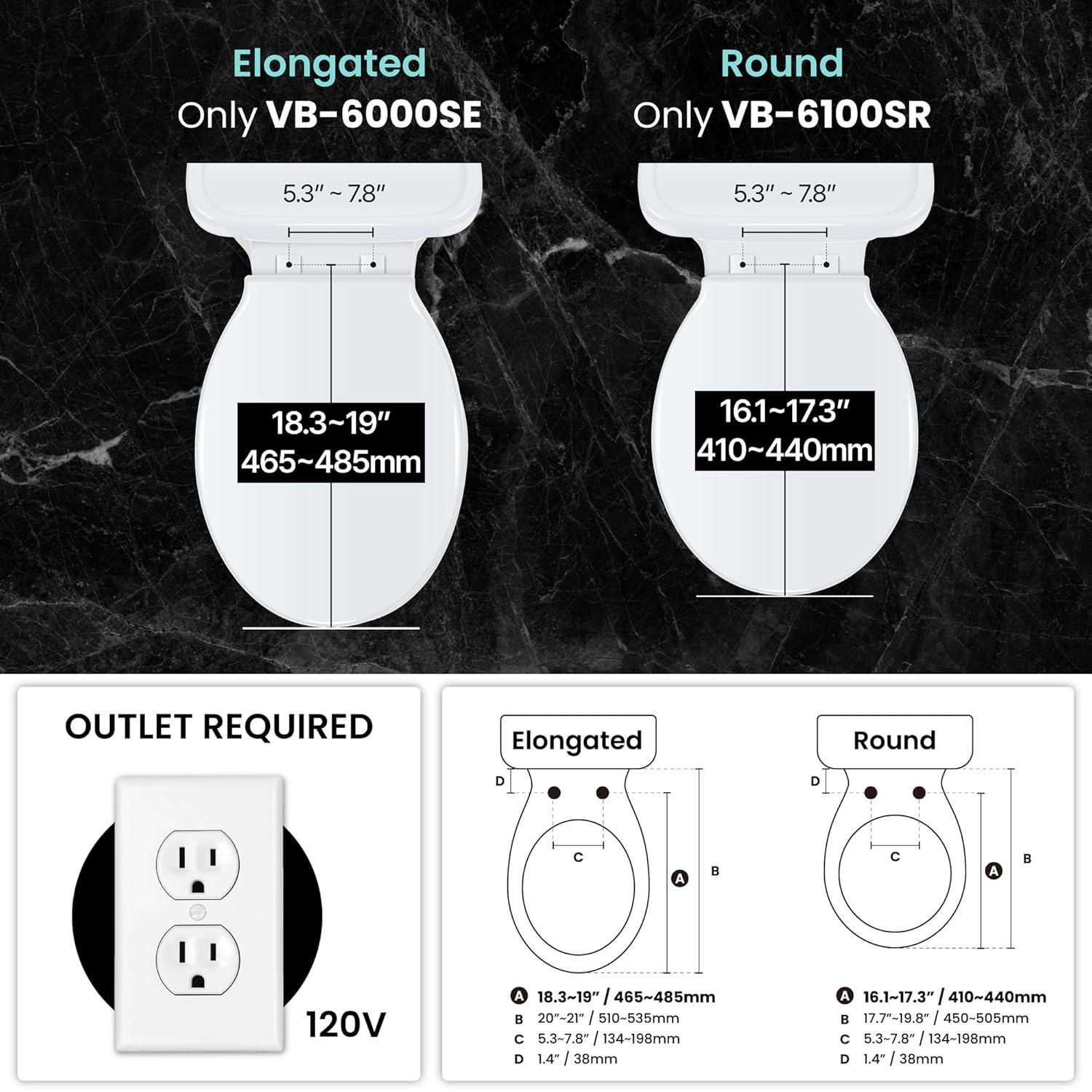 VOVO STYLEMENT VB 6000SE Electronic Smart Bidet Toilet Seat Heated Seat Warm Dry and Water LED Nightlight One piece Toilet Bidet Seat Elongated White