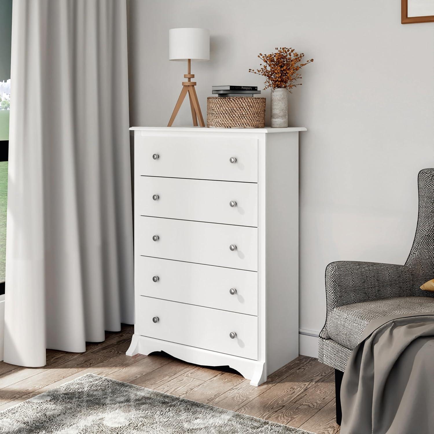 45.25" Monterey Vertical Dresser Cherry - Prepac: 5-Drawer Storage for Bedroom Space Savers