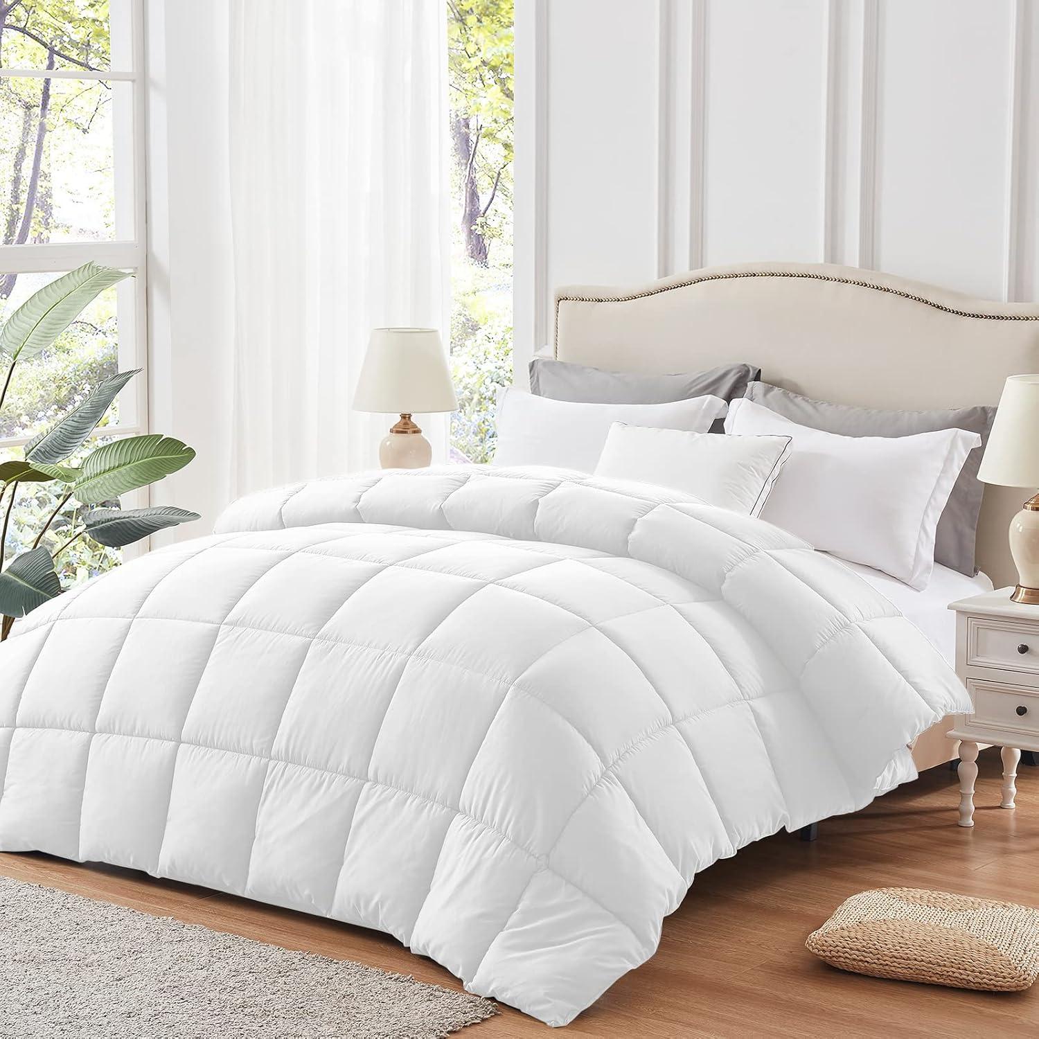 EMONIA Queen Comforter Duvet Insert, All Season Quilted Down Alternative, Hotel Luxury Fluffy Soft Cooling, Skin-friendly Machine Washable Reversible Quilted with Corner Tabs (White,88x88 inches)