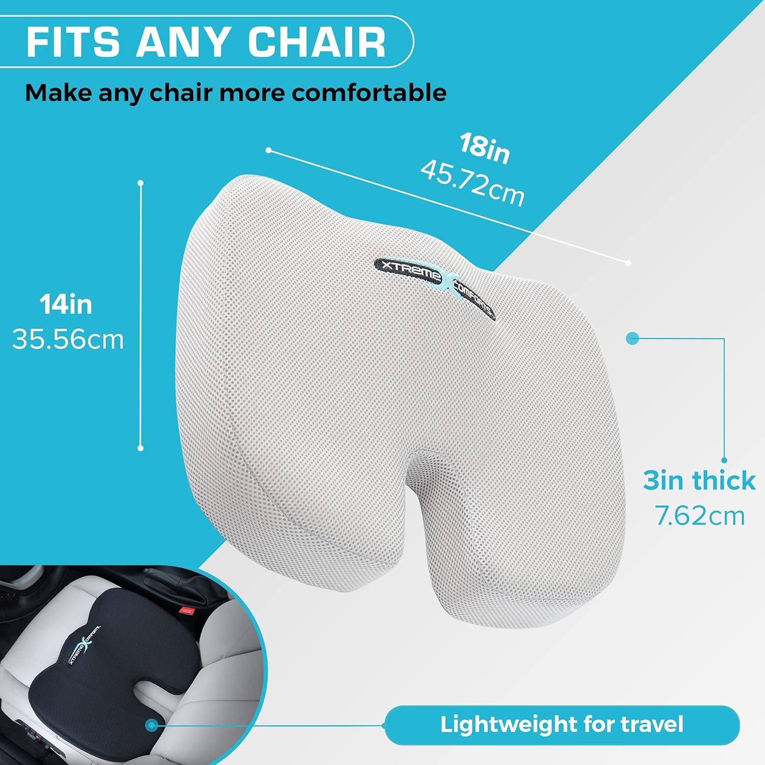 Xtreme Comforts Desk Chair Cushions for Back Support and Tailbone Relief - Memory Foam Coccyx Seat Cushion w/Handle & Bag for Home Office or Travel - Original