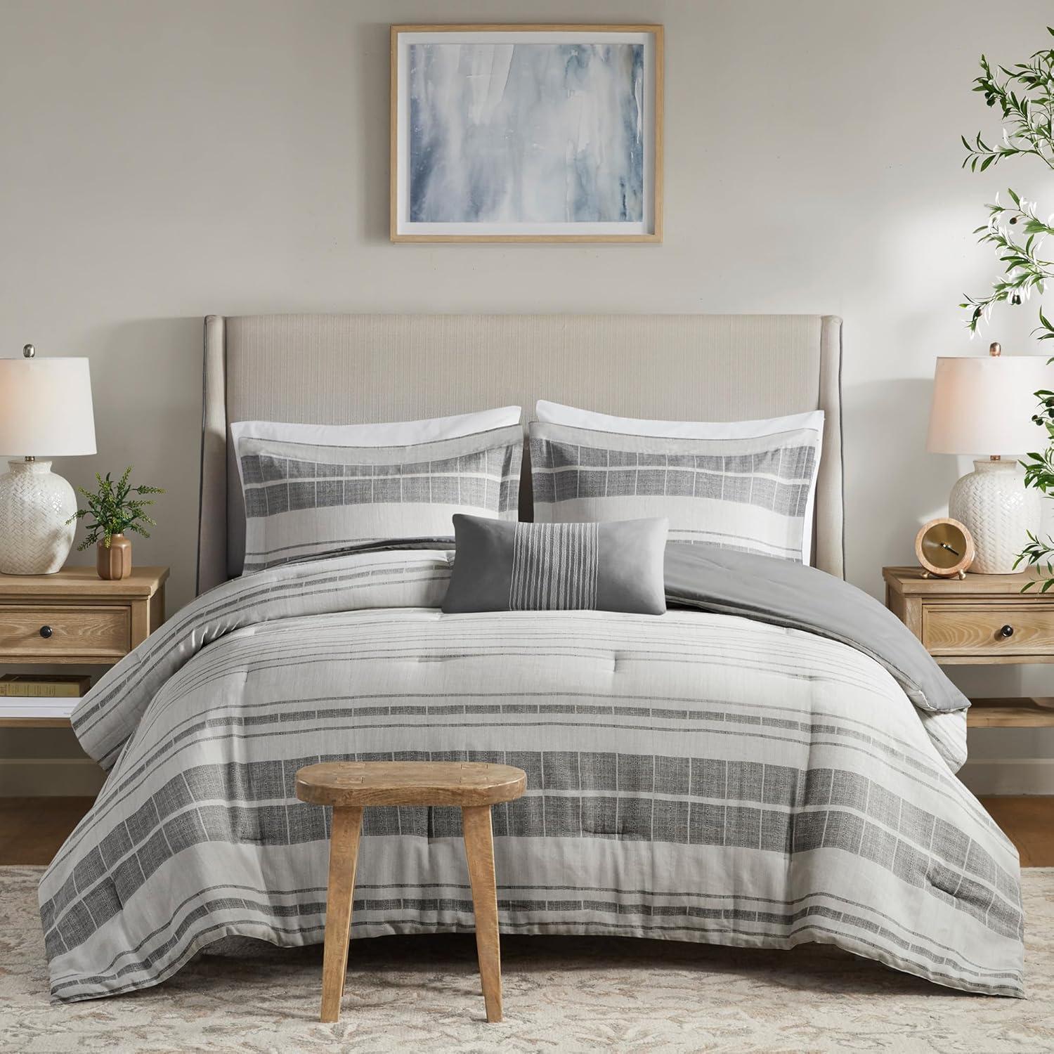 Rhodes Cotton Blend Striped Comforter Set with Throw Pillow