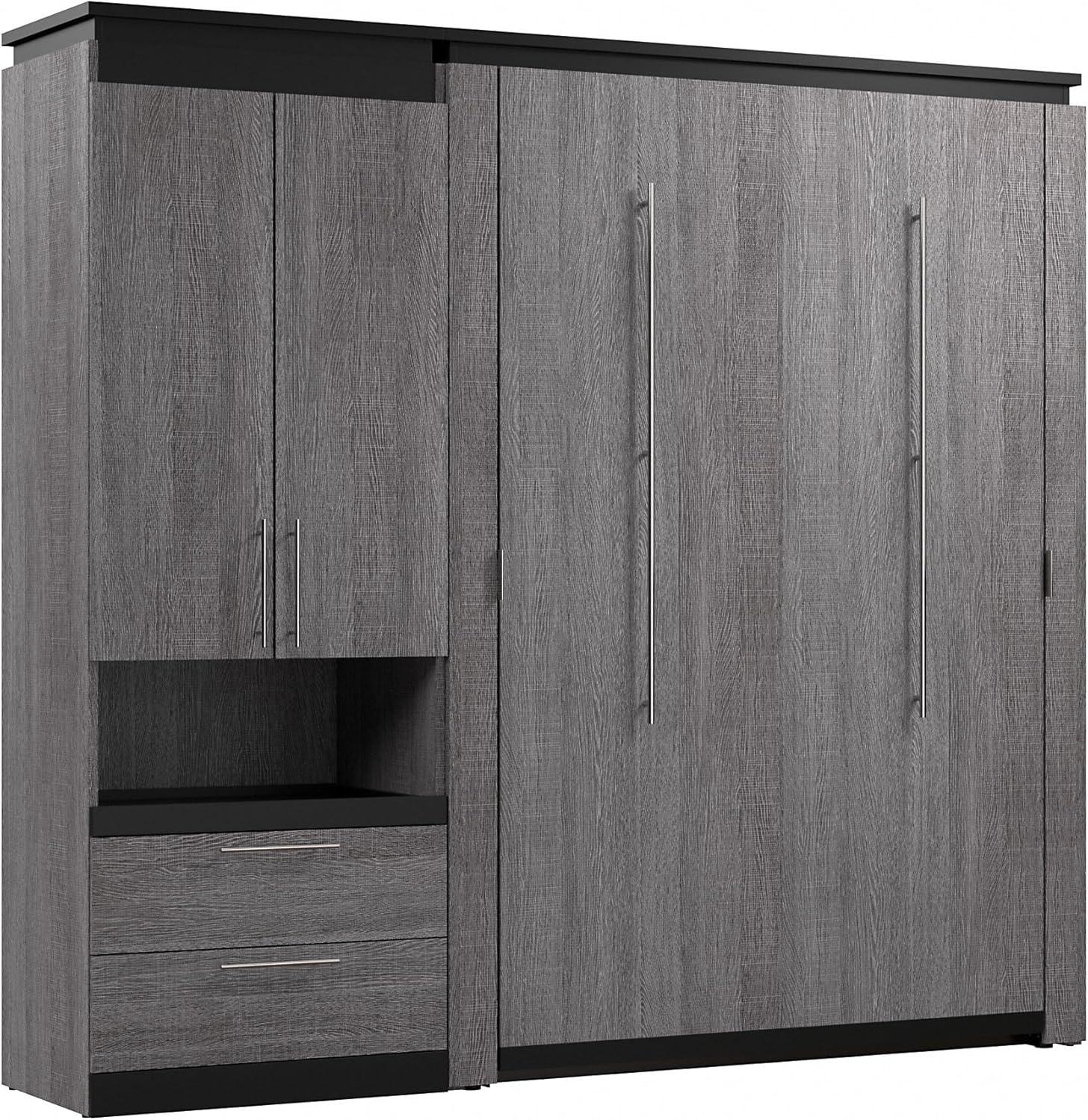 Bestar Orion 89" Full Murphy Bed with Storage Cabinet in Bark Gray