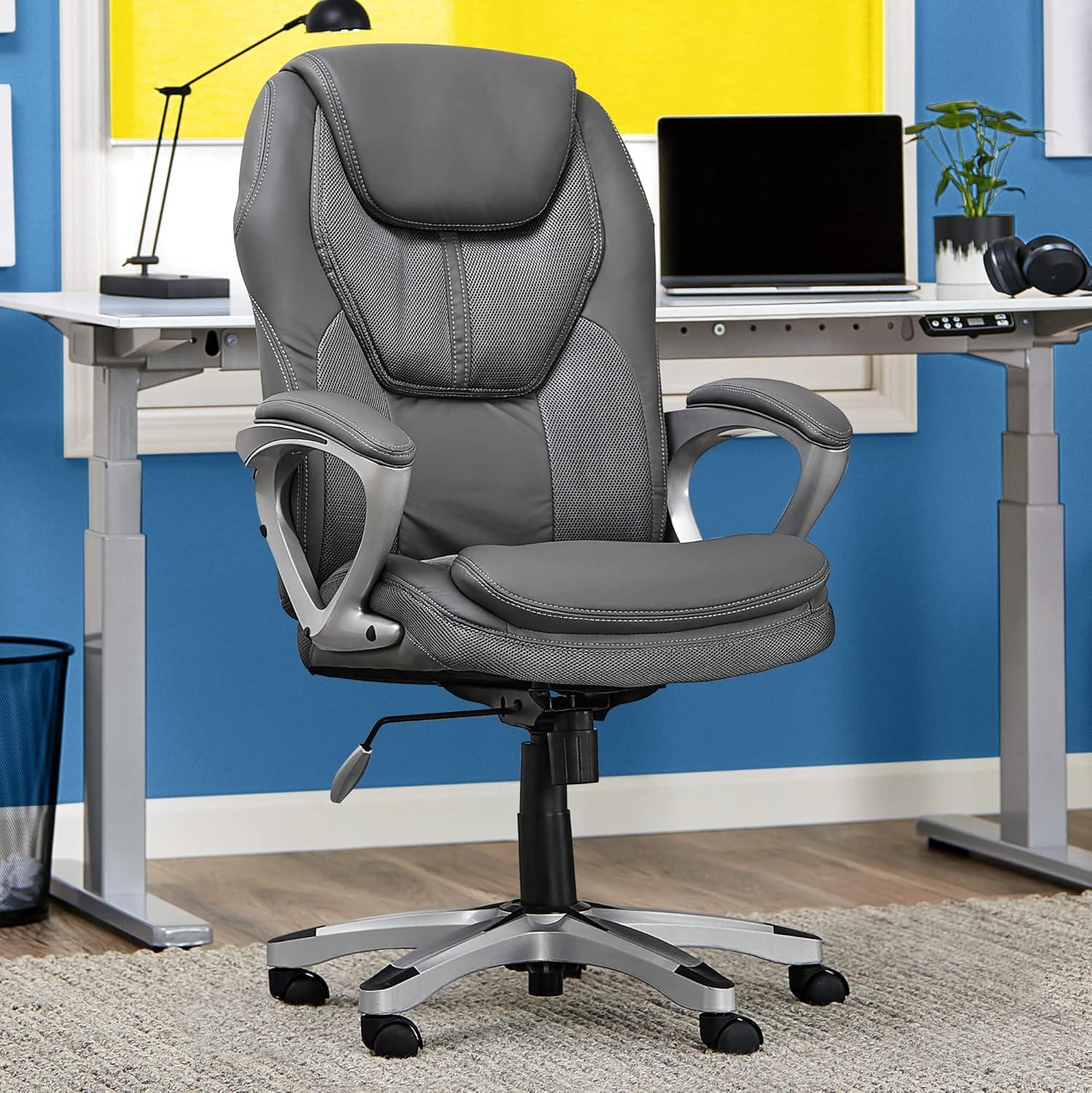 Amplify Executive Mesh Office Chair Seamless Light Gray - Serta: Ergonomic with Fixed Arms & Casters, Adjustable Height