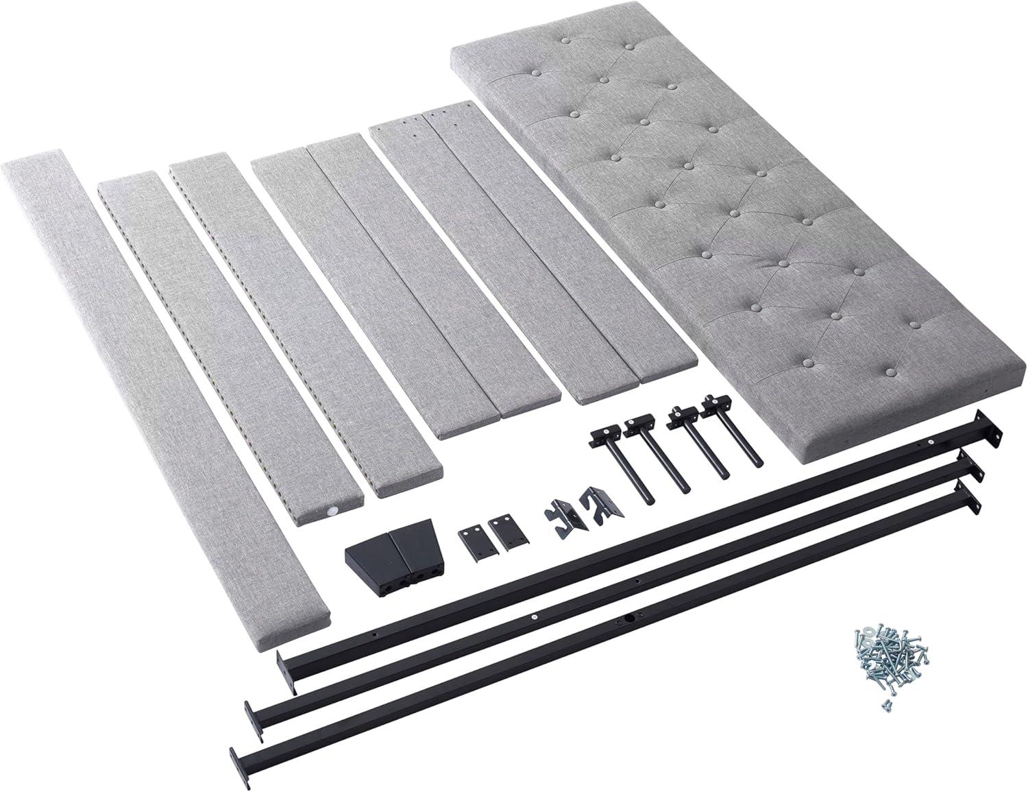 Bryt Wingback Diamond Upholstered Platform Bed, King Size Bed Frame with Headboard - Silver