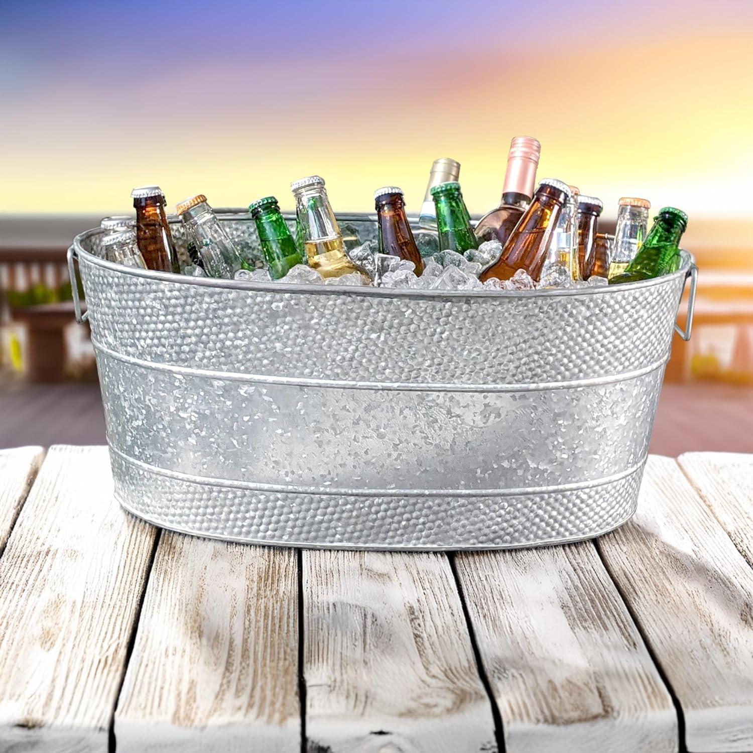 BREKX Aspen Model Large Metal Beverage Tub Bucket Drink Cooler in Galvanized Gray 21"L x 14"W x 9"H