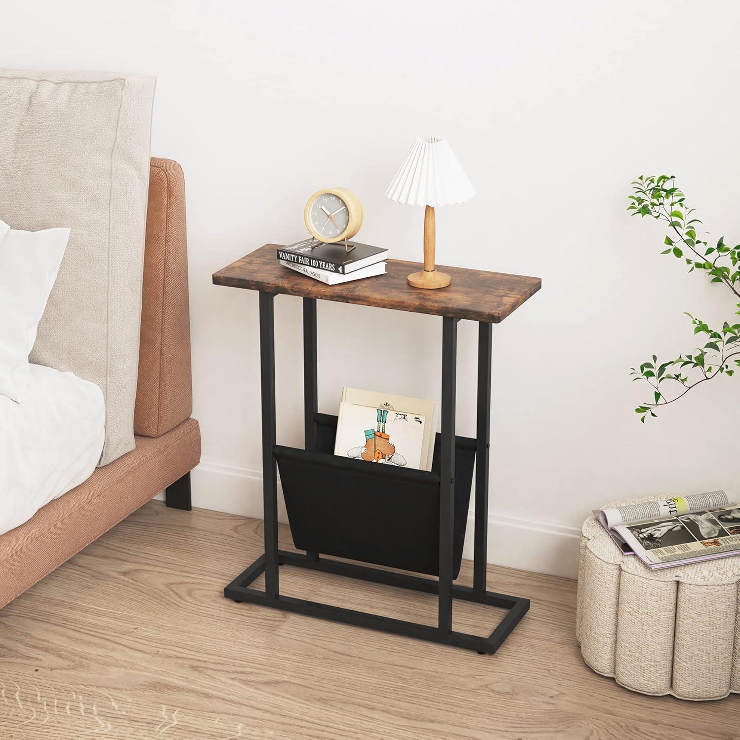 Narrow Side Table, Nightstand with Storage Shelf, Slim Magazine Table for Small Spaces, Narrow Side Snack Couch, End Table for living room, bedroom, hallway, Rustic Brown