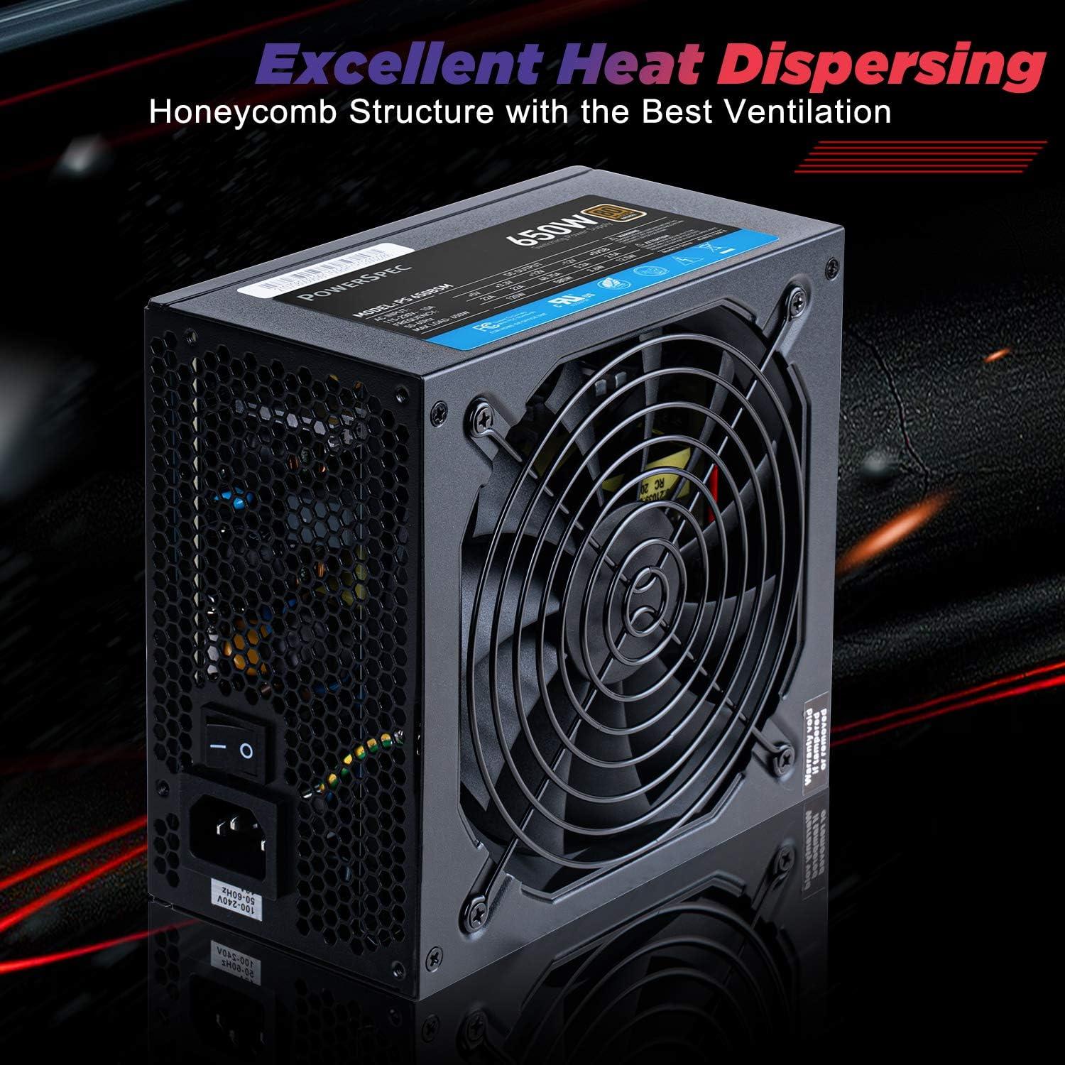 PowerSpec 650W Power Supply Semi Modular 80 Plus Bronze Certified ATX PSU Active PFC SLI Crossfire Ready Gaming PC Computer Power Supplies, PS 650BSM(White Edition)