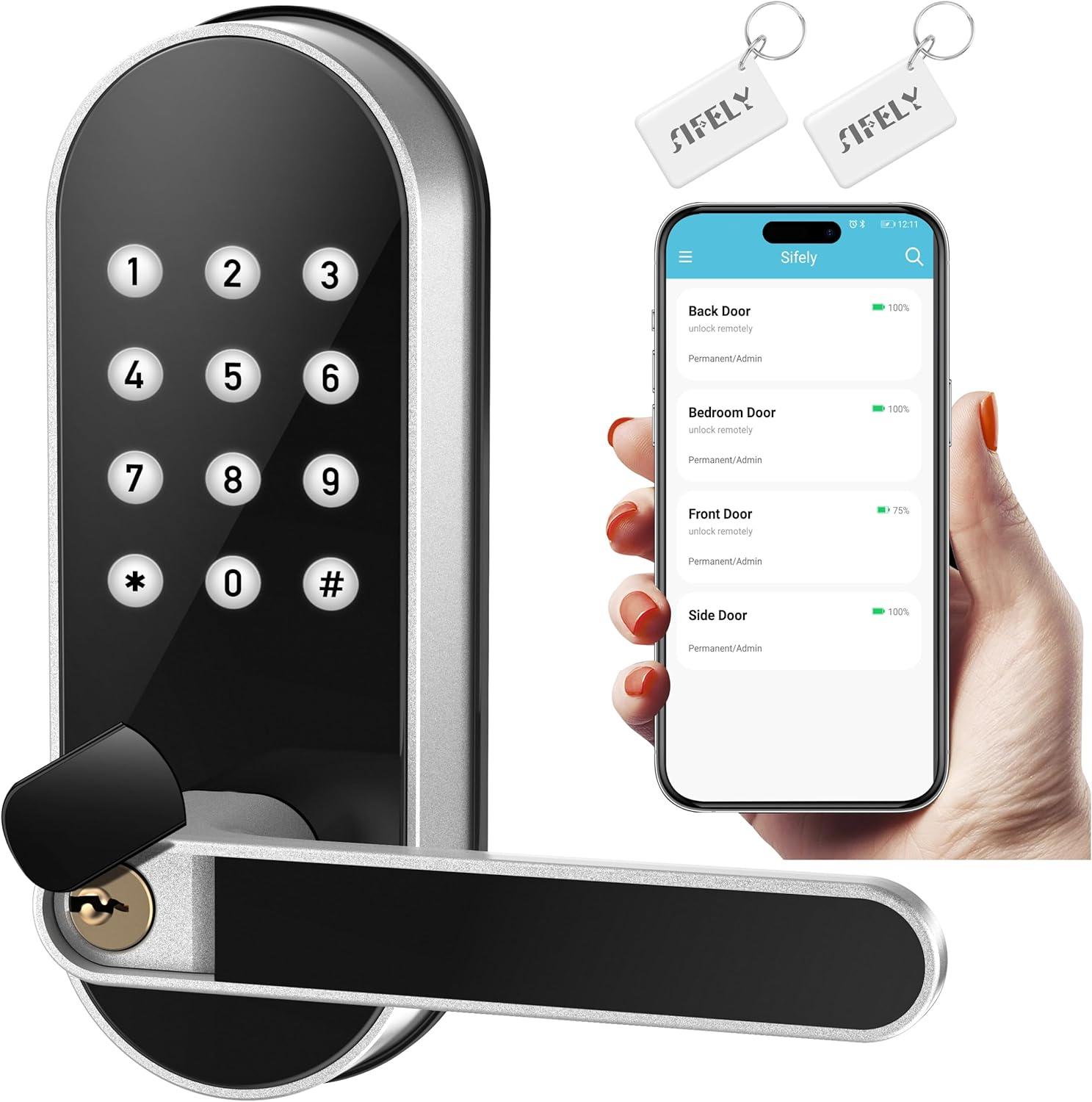 Silver Keyless Entry Smart Door Lock with Keypad and Fingerprint