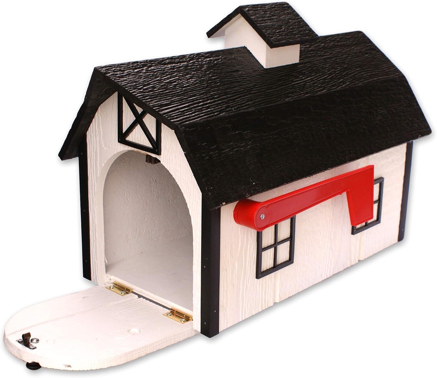 White and Black Wooden Barn Style Mailbox with Cupola