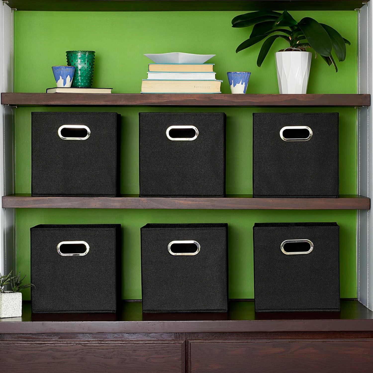 HOUSEHOLD ESSENTIALS Open Fabric Storage Cube Bins, Set of 6, Black