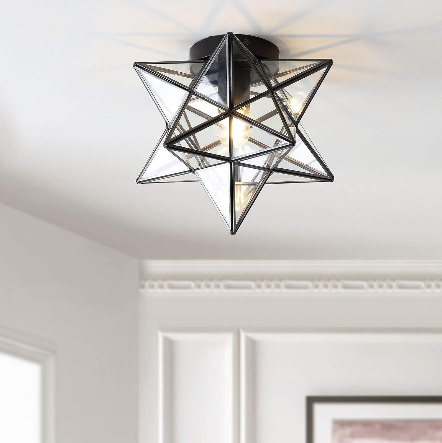 Stella 12" Moravian Star Metal/Clear Glass LED Flush Mount, Oil Rubbed Bronze