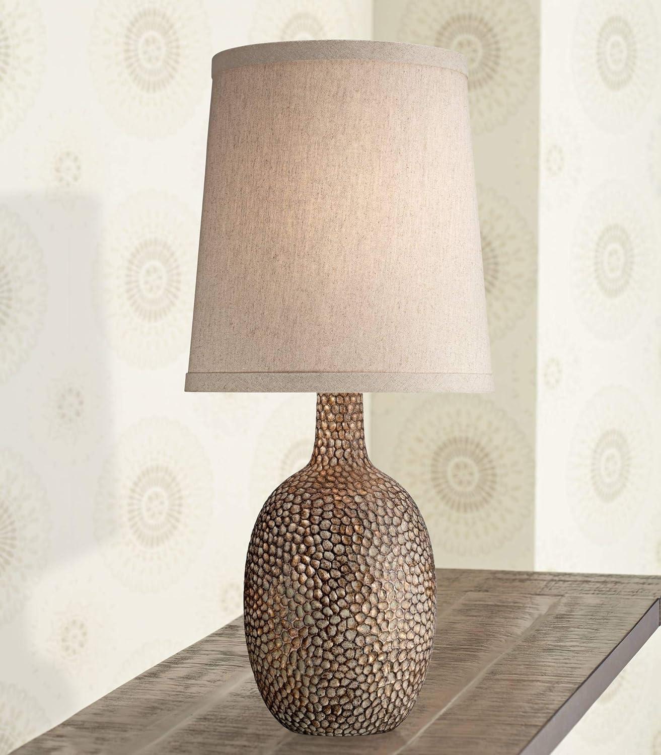 360 Lighting Chalane Rustic Accent Table Lamp 23 1/2" High Antique Bronze Hammered Texture Natural Beige Linen Shade for Bedroom Living Room Bedside