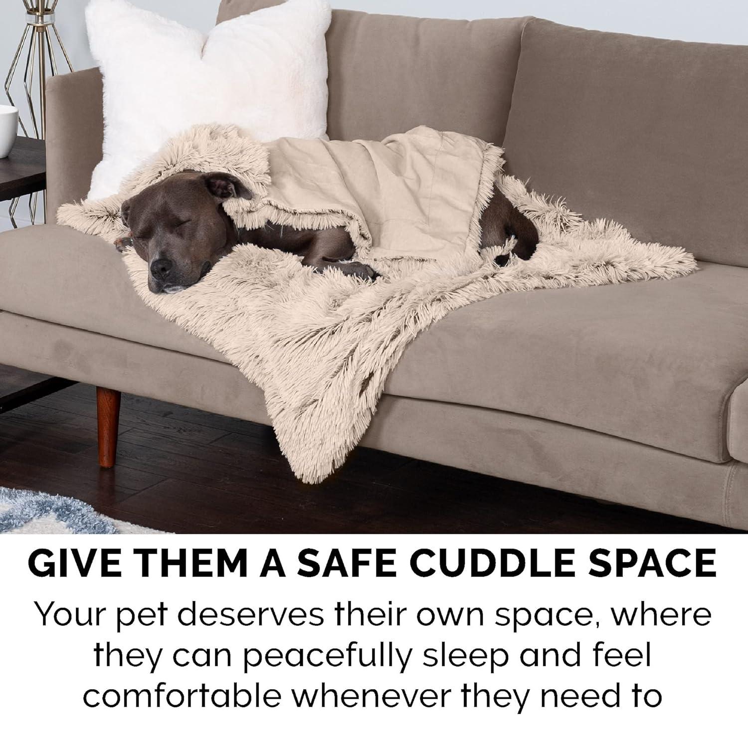 FurHaven Pet Products Long Faux Fur & Velvet Water-Repellent Pet Blanket for Dogs & Cats - Taupe, Medium