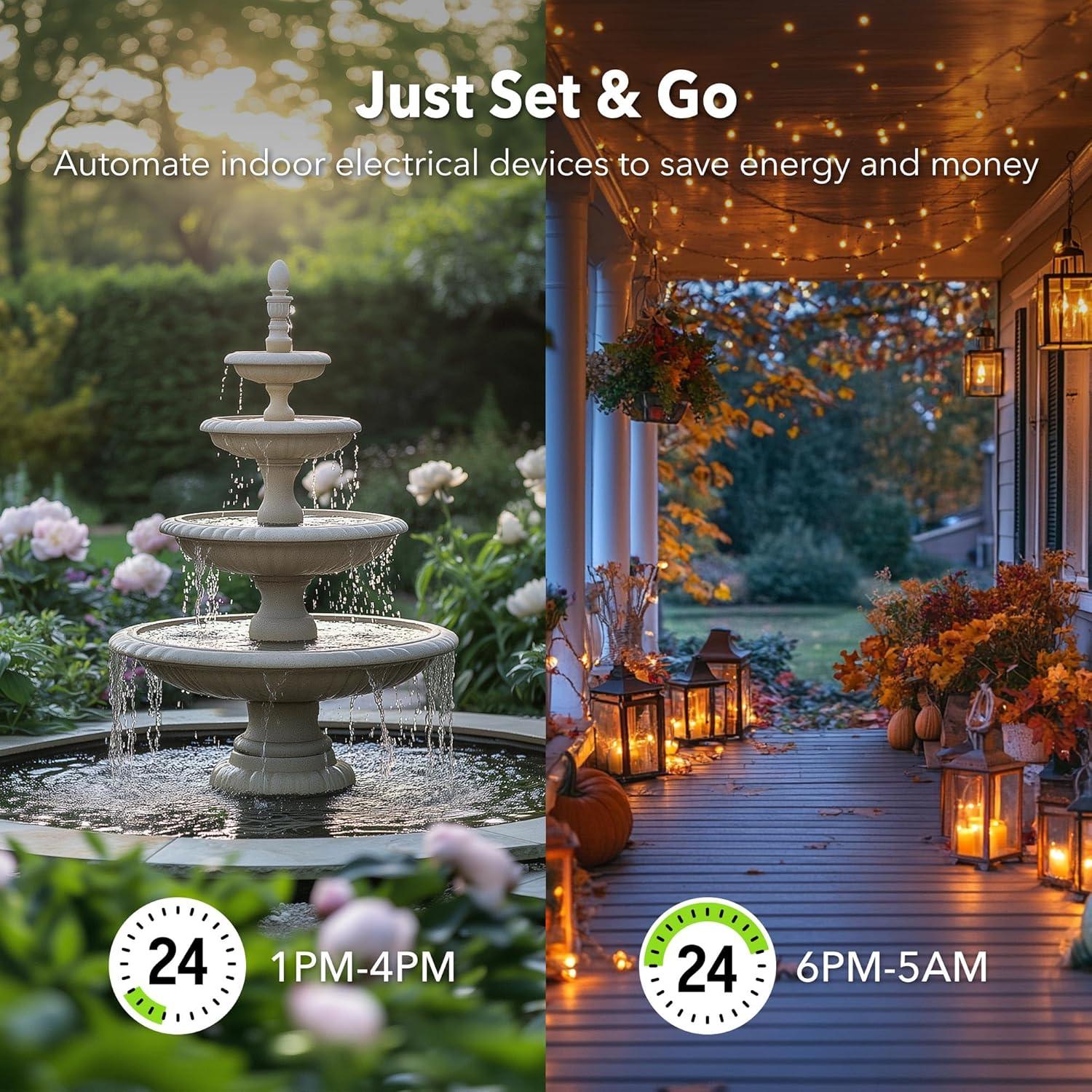 BN-LINK Compact Outdoor Mechanical Timer, 24 Hour Programmable Dual Outlet Timer - Plug in, Waterproof, Heavy Duty, For Lamps Christmas Lights