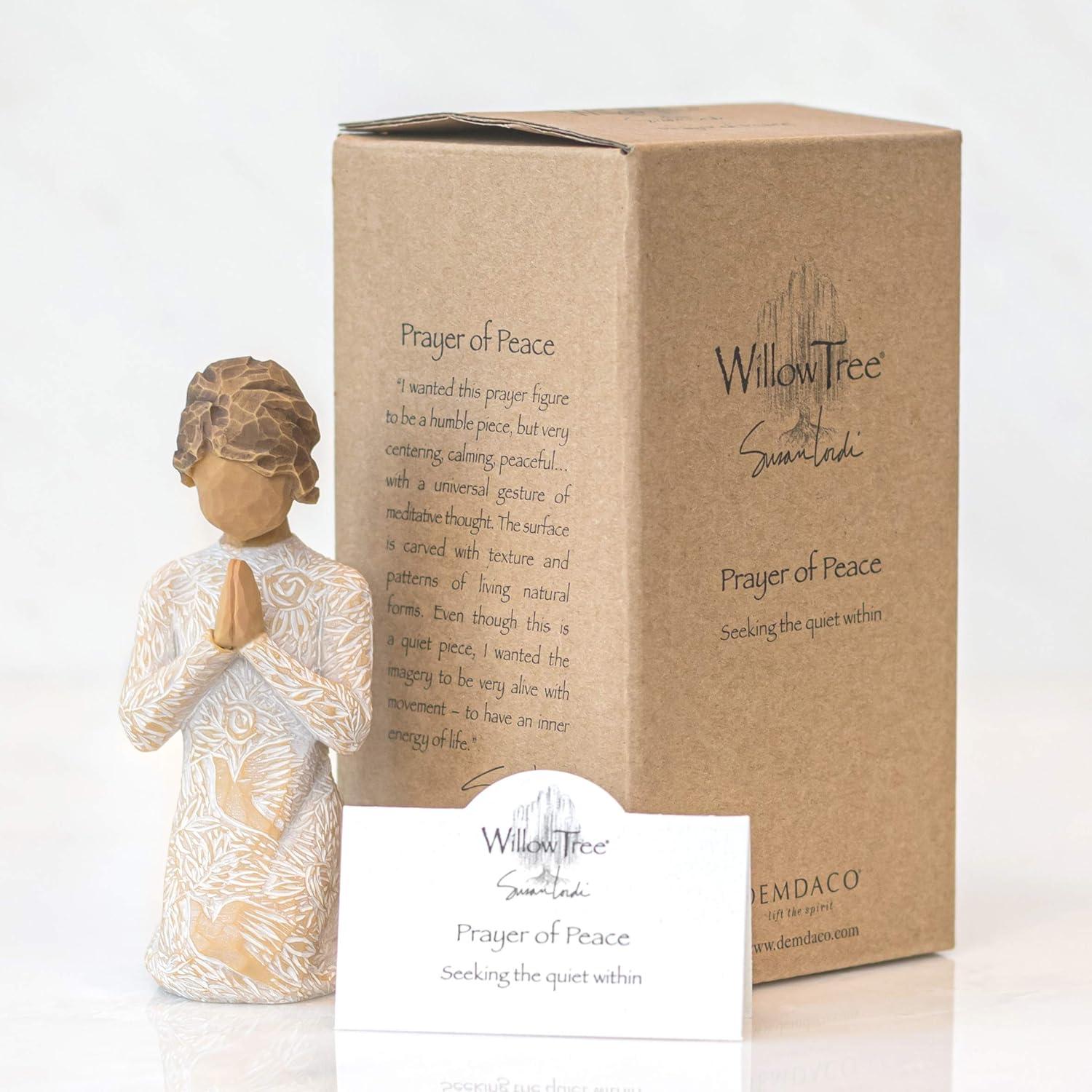 Hand-Painted Resin Prayer Figurine in Cream Dress