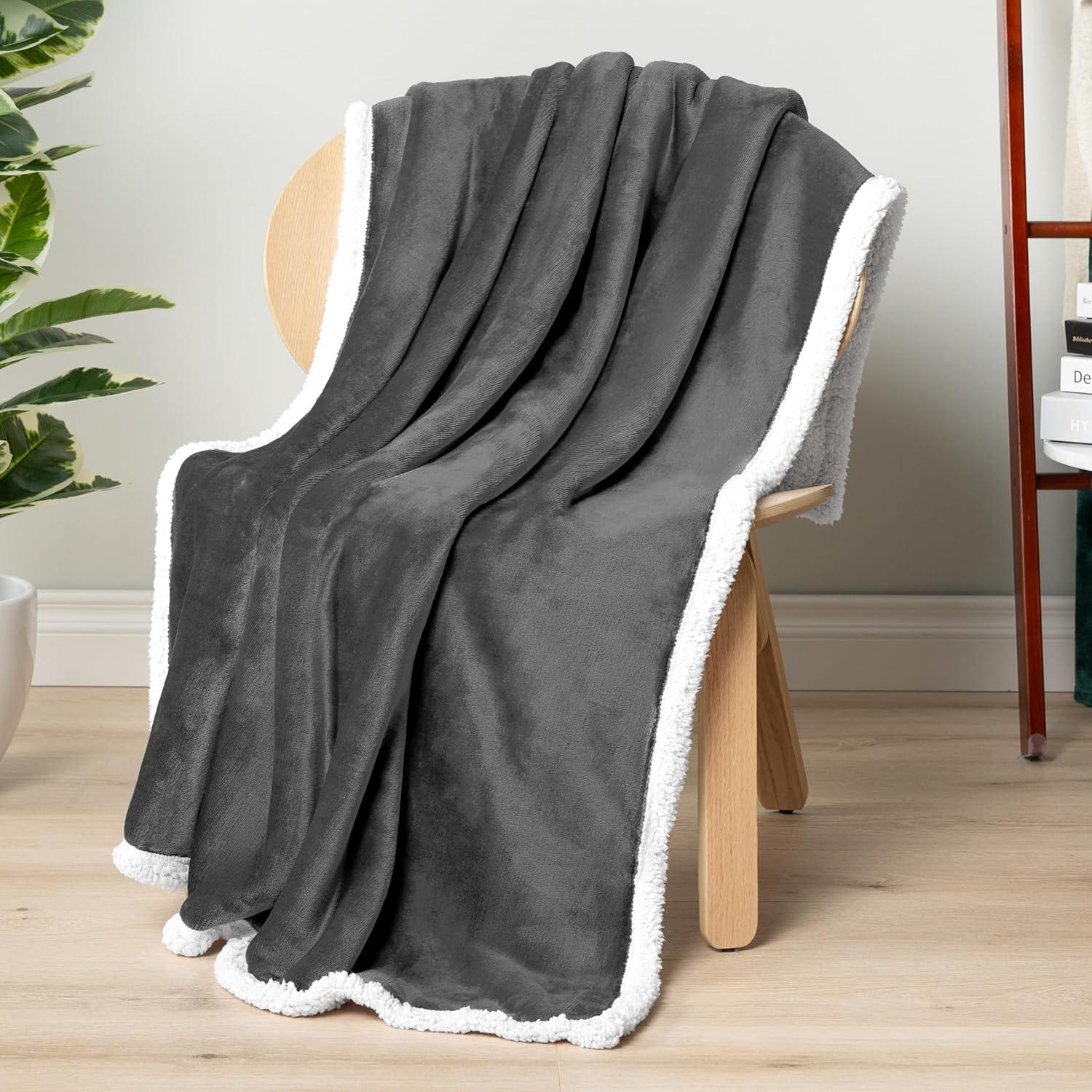 PAVILIA Premium Faux Shearling Fleece Throw Blanket for Bed, Reversible Warm Blanket for Couch Sofa