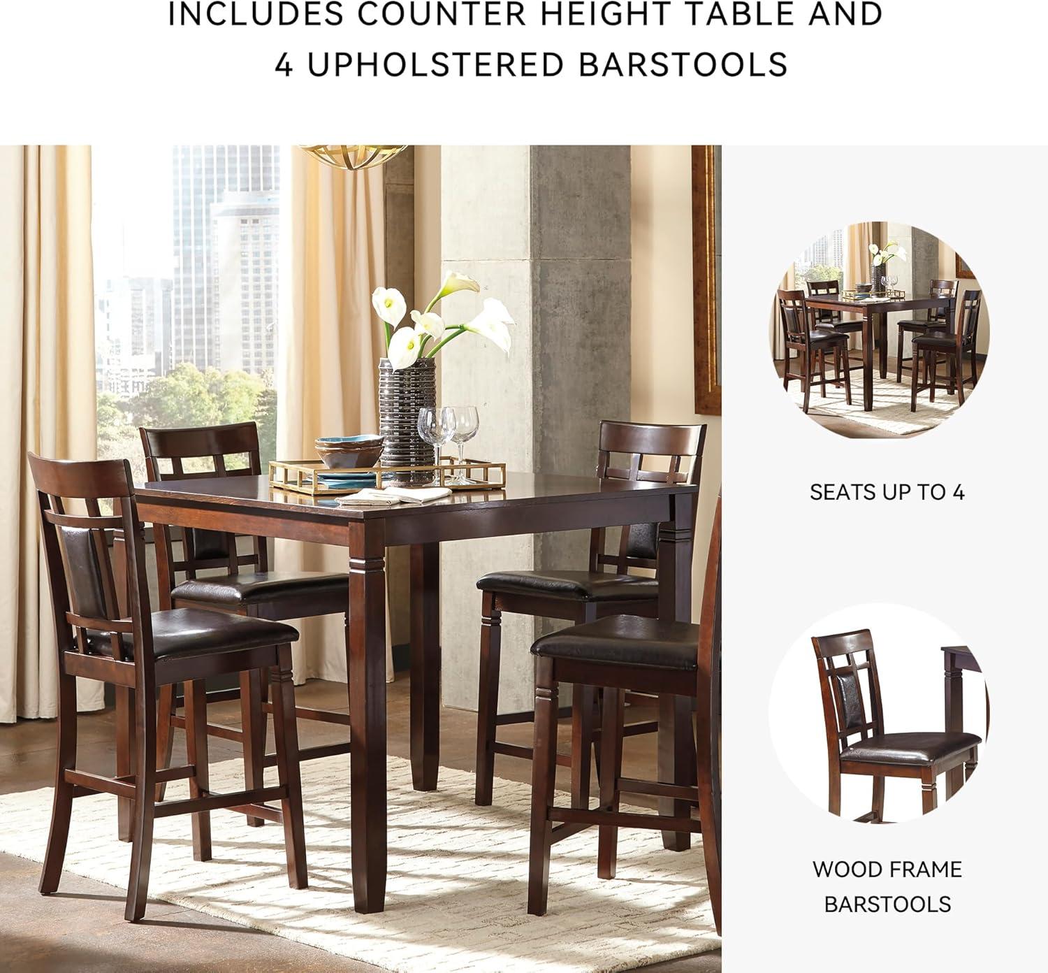 Bennox Counter Height Dining Table Set Brown: Faux Leather Stools, 5-Piece - Signature Design by Ashley